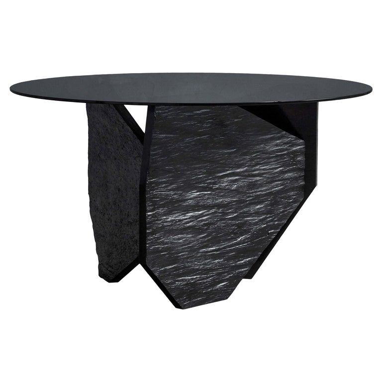 Marble Slate Dining Table Signed by Frederic Saulou For Sale