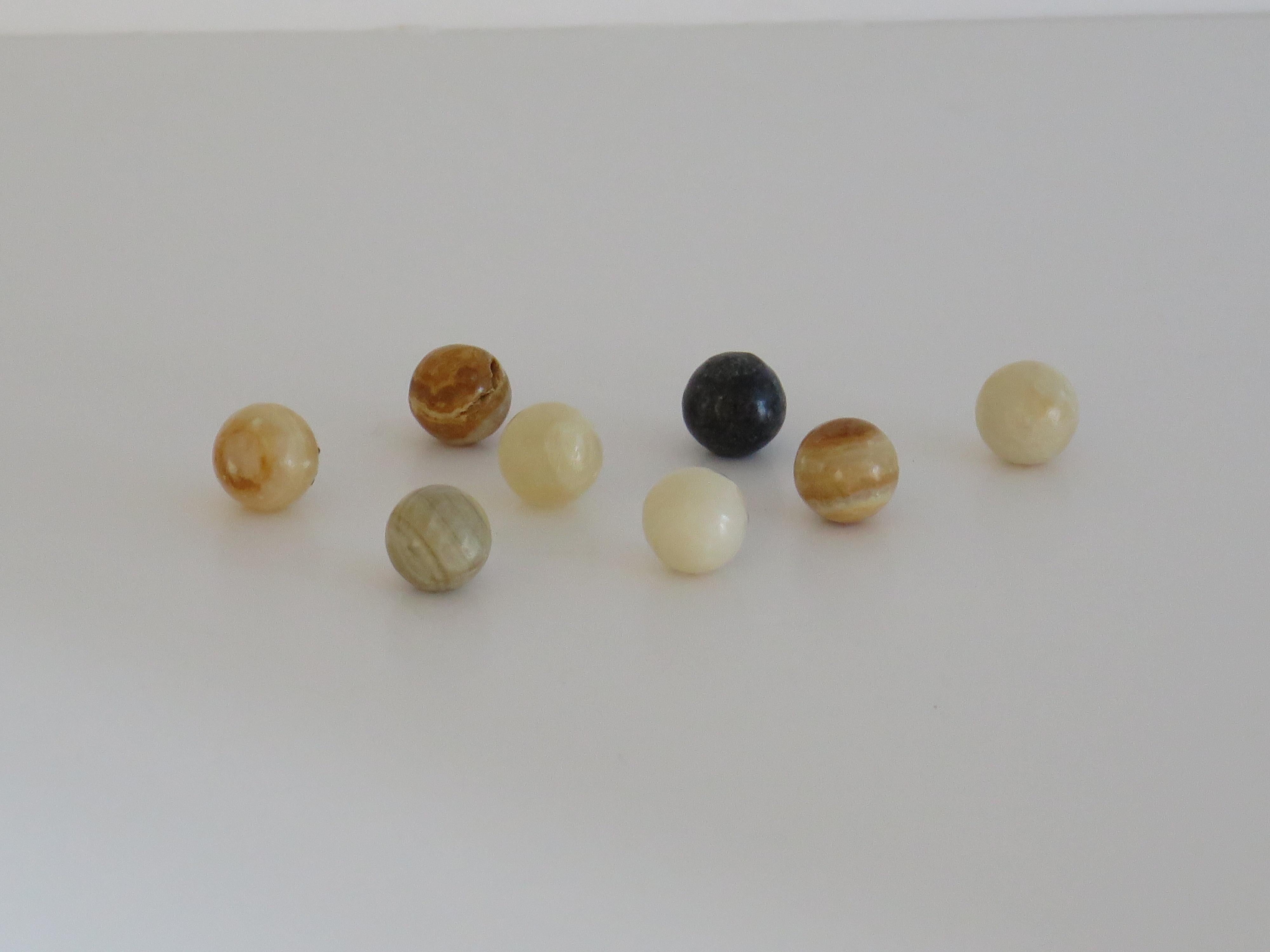 Marble Solitaire Board Game Natural Stone Board & 33 Agate Marbles, circa 1930s 3