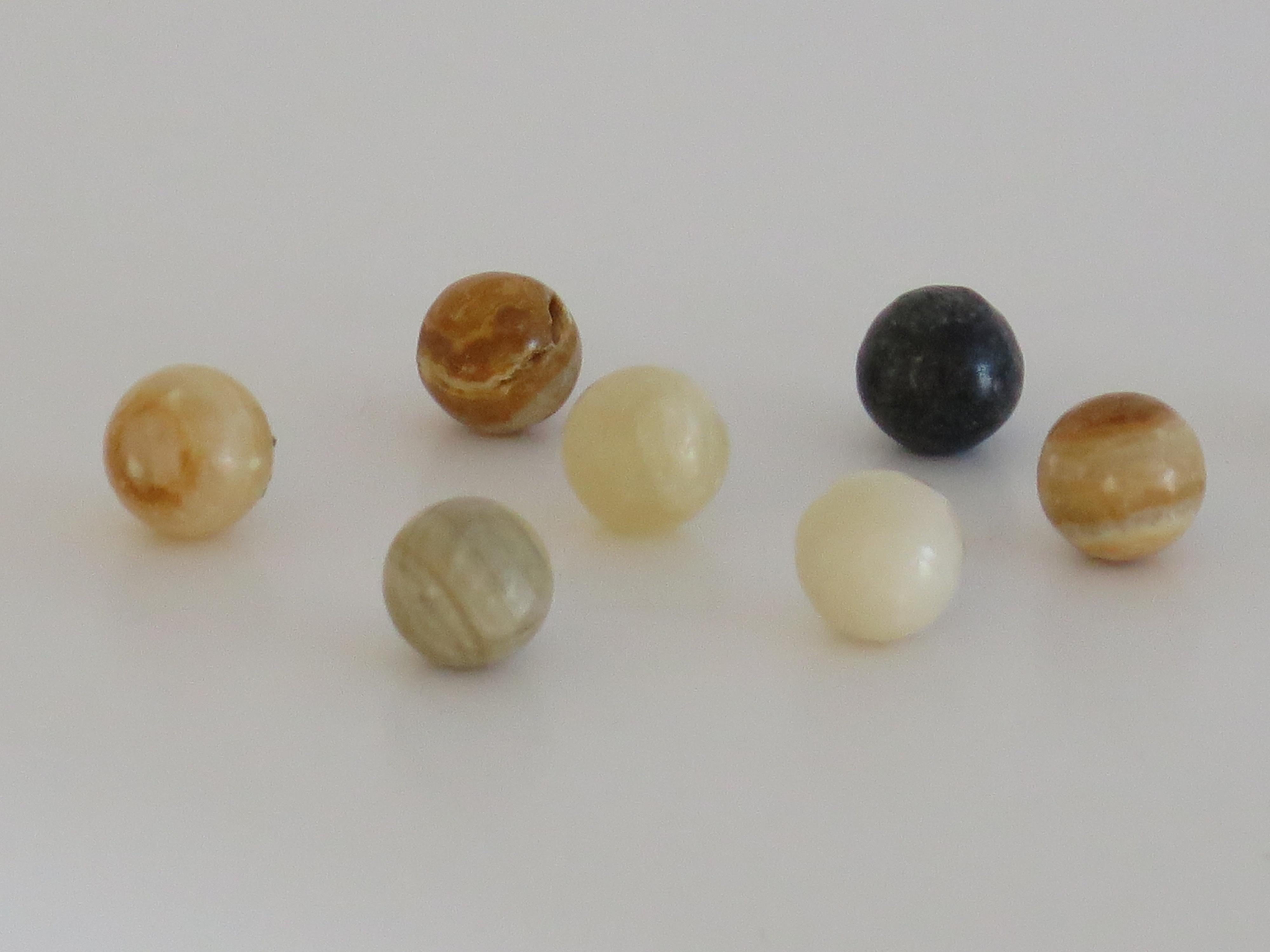 Marble Solitaire Board Game Natural Stone Board & 33 Agate Marbles, circa 1930s 4