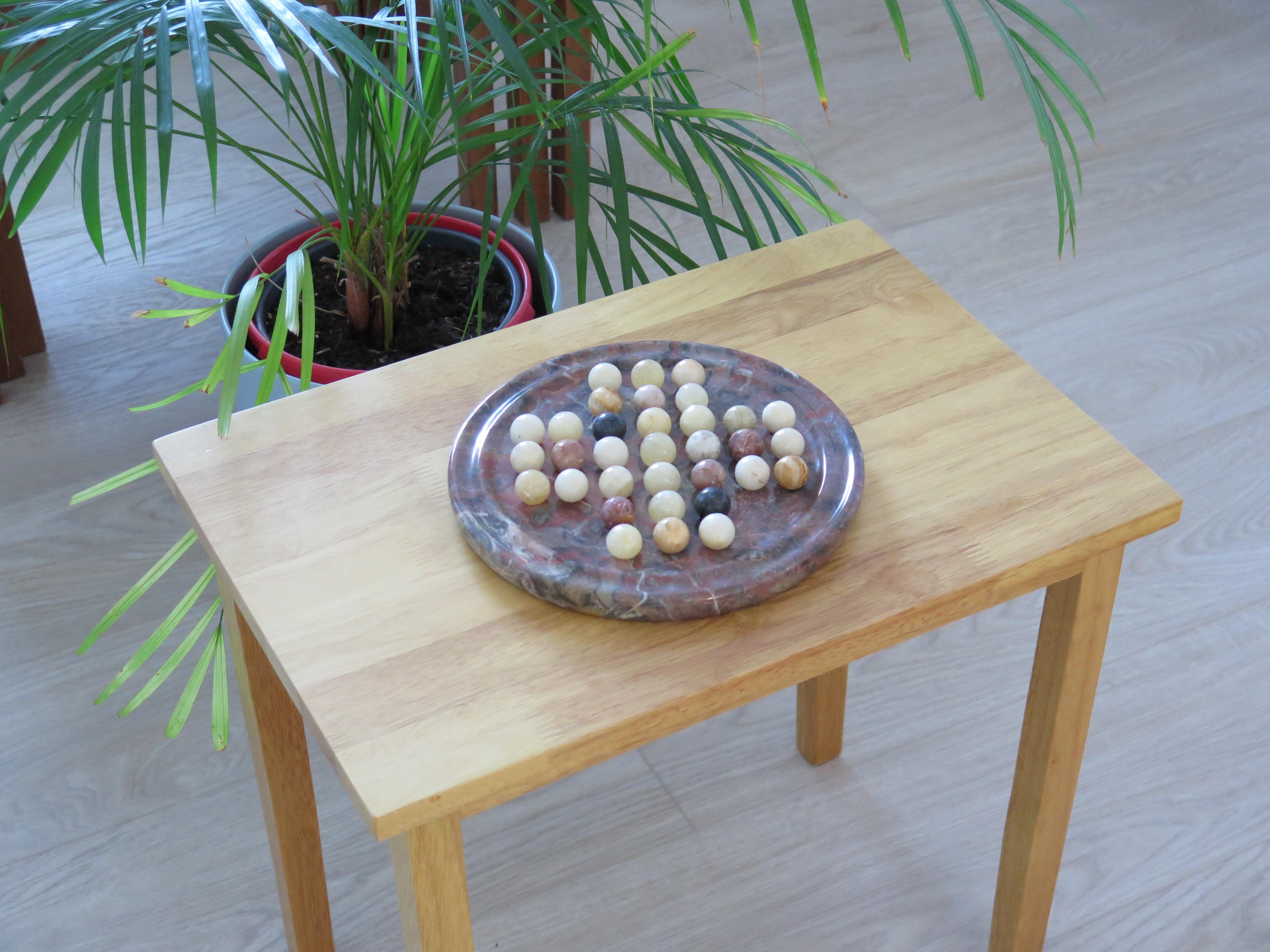 Marble Solitaire Board Game Natural Stone Board & 33 Agate Marbles, circa 1930s 7