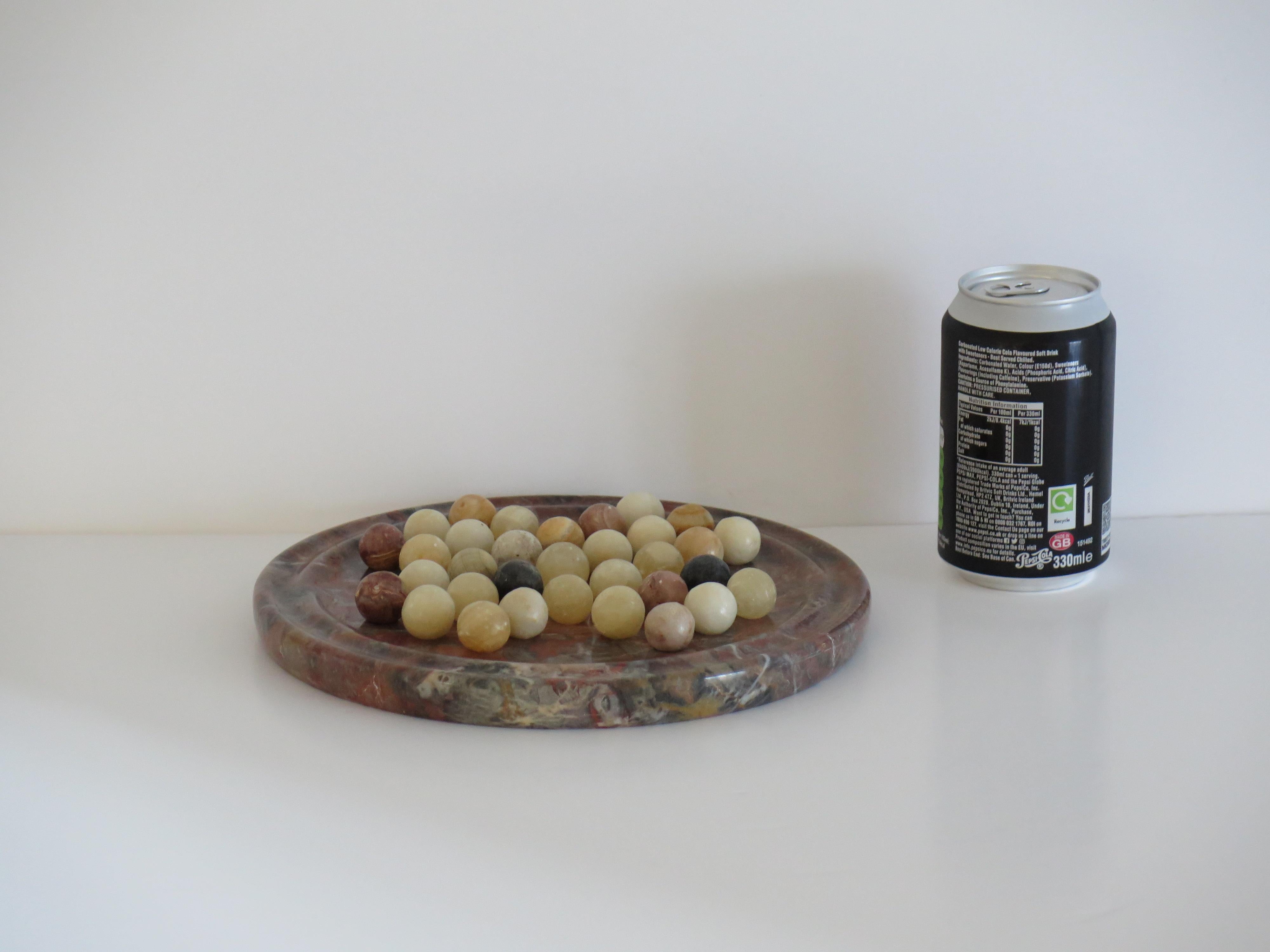 Marble Solitaire Board Game Natural Stone Board & 33 Agate Marbles, circa 1930s 8