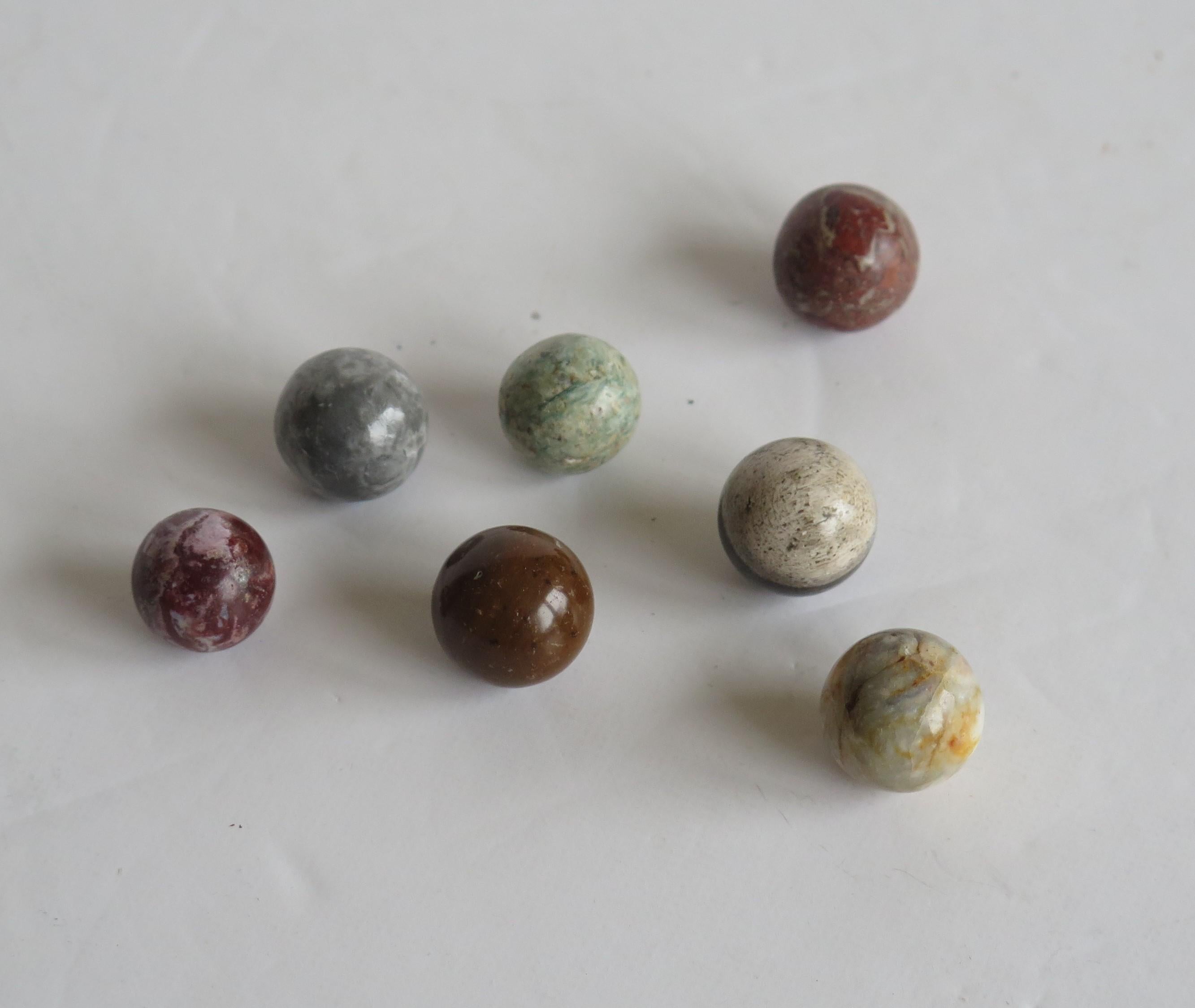 Marble Solitaire Board Game Natural Stone Board & 33 Agate Marbles, circa 1950 6