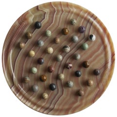 Marble Solitaire Board Game Natural Stone Board & 33 Agate Marbles, circa 1950