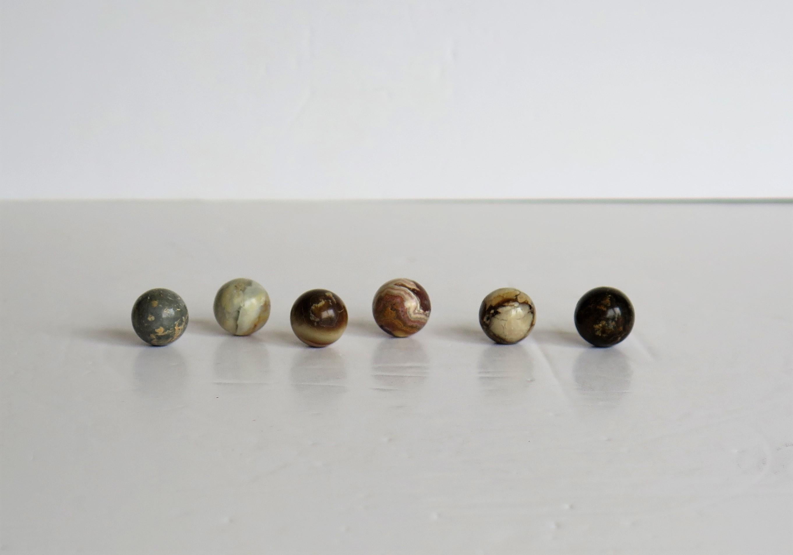 Marble Solitaire Game Hardwood Board 33 Agate Mineral Stone Marbles, circa 1920 5