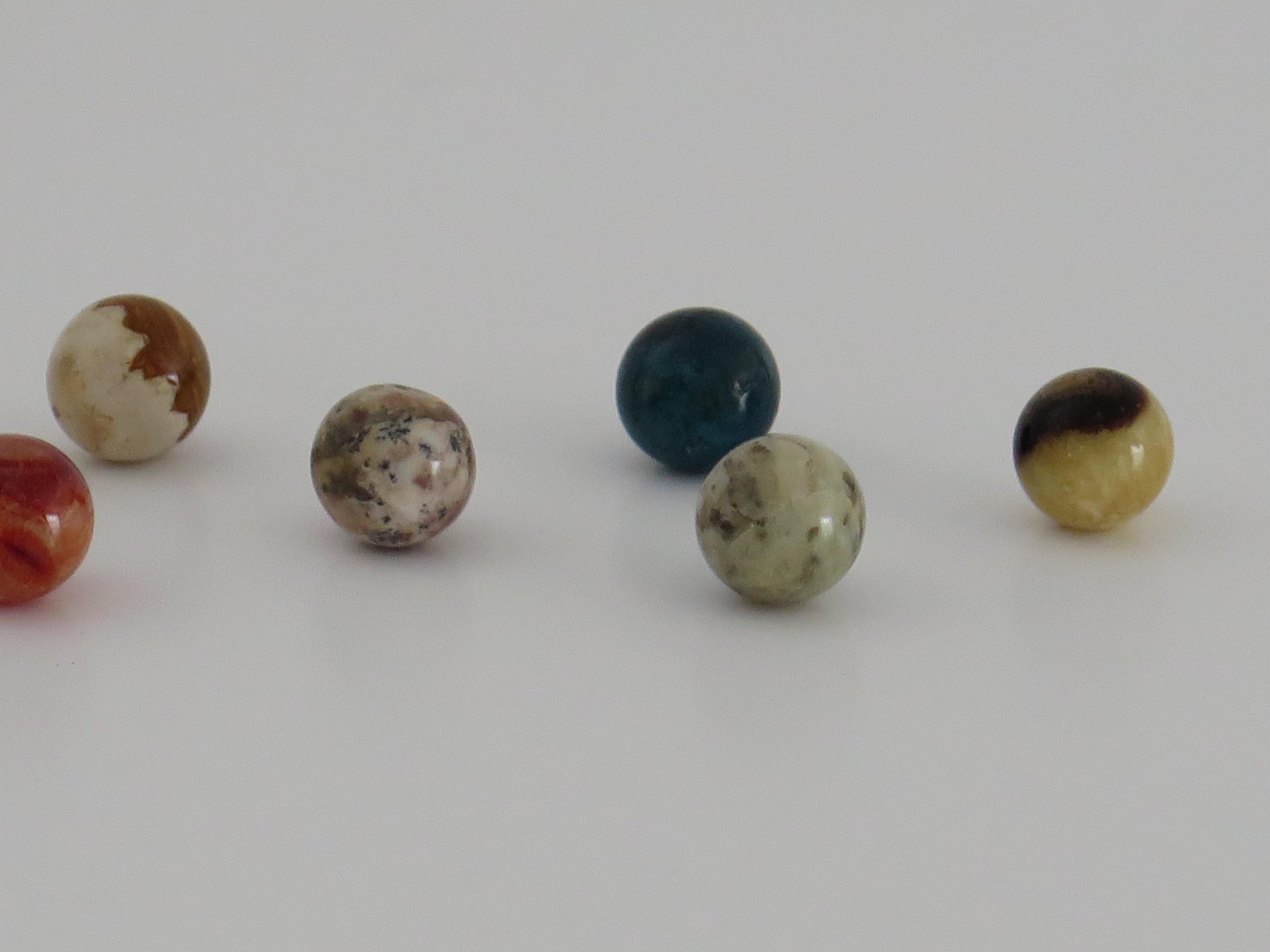 Marble Solitaire Game Hardwood Board with 38 Mineral Stone Marbles, French 1920s 8