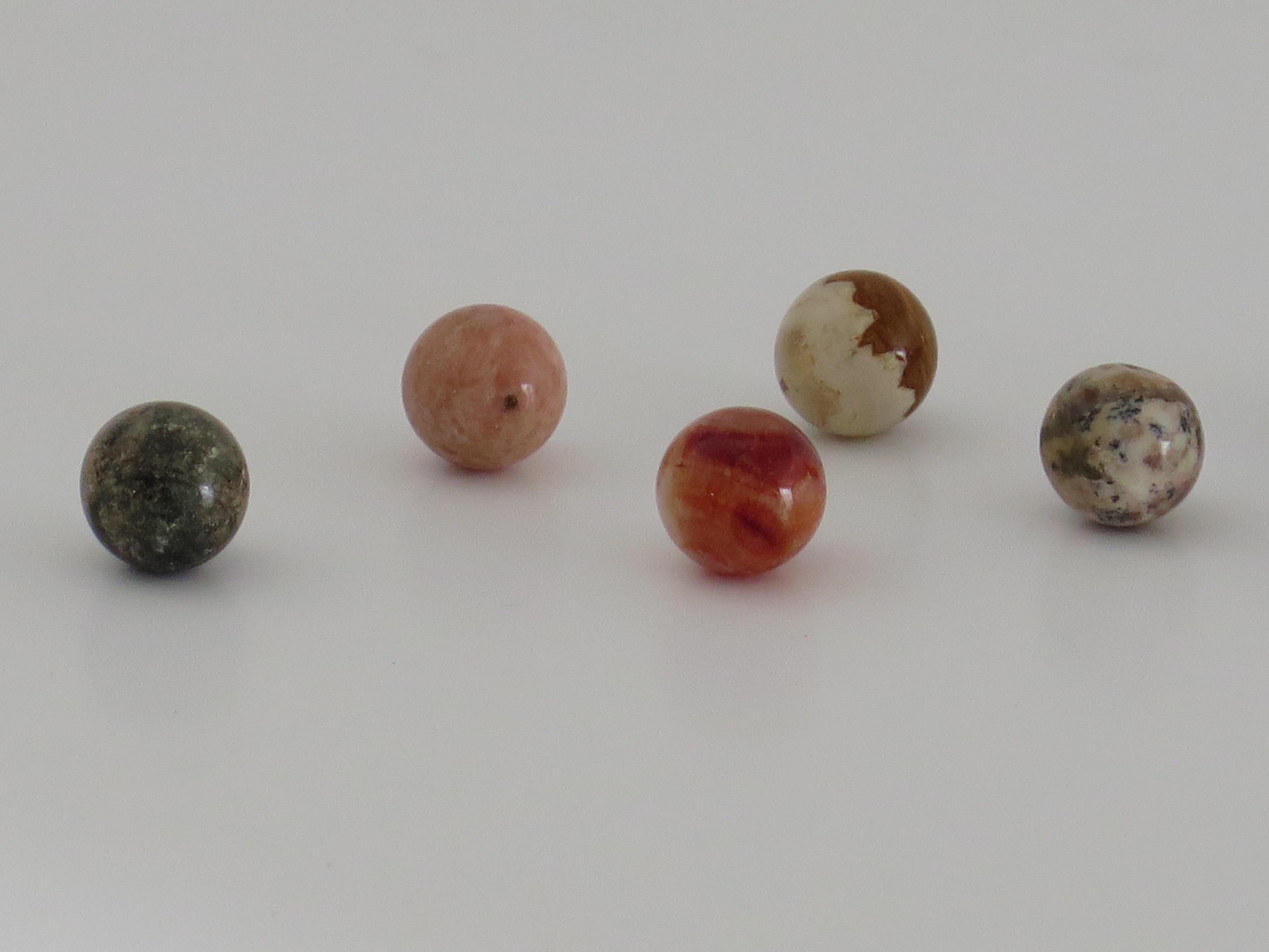 Marble Solitaire Game Hardwood Board with 38 Mineral Stone Marbles, French 1920s 9