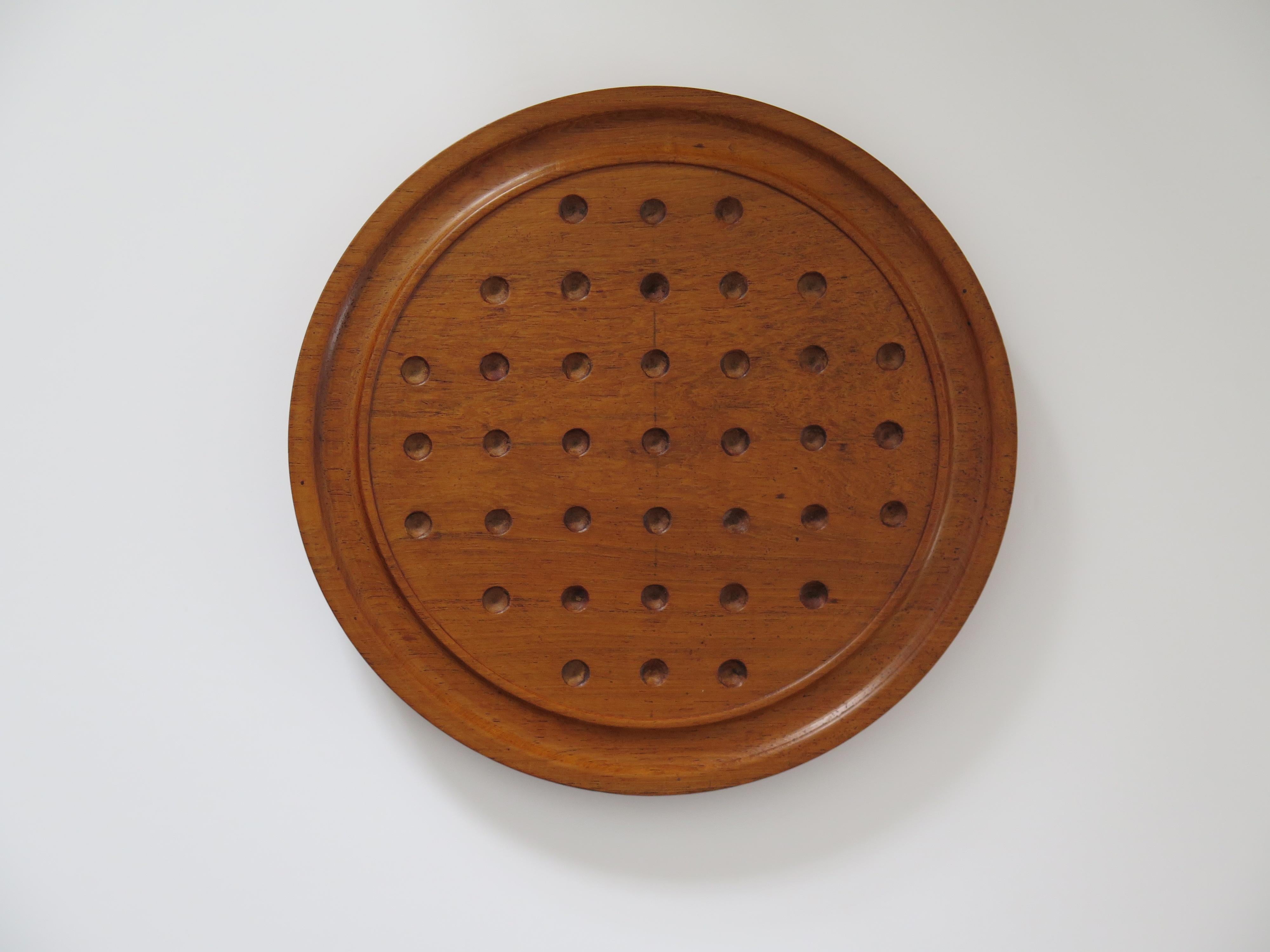 Marble Solitaire Game Hardwood Board with 38 Mineral Stone Marbles, French 1920s 10