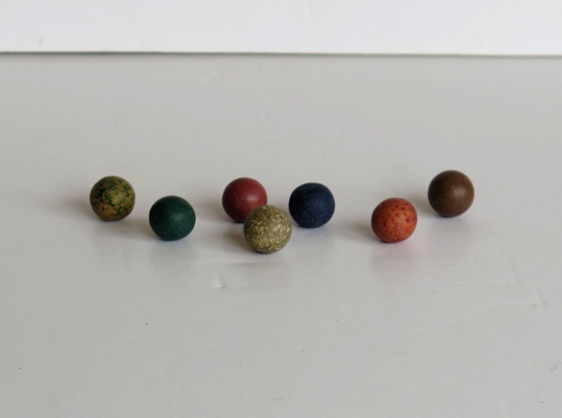 Marble Solitaire Hardwood Board with Hanging Ring 33 Clay Marbles, circa 1860 9