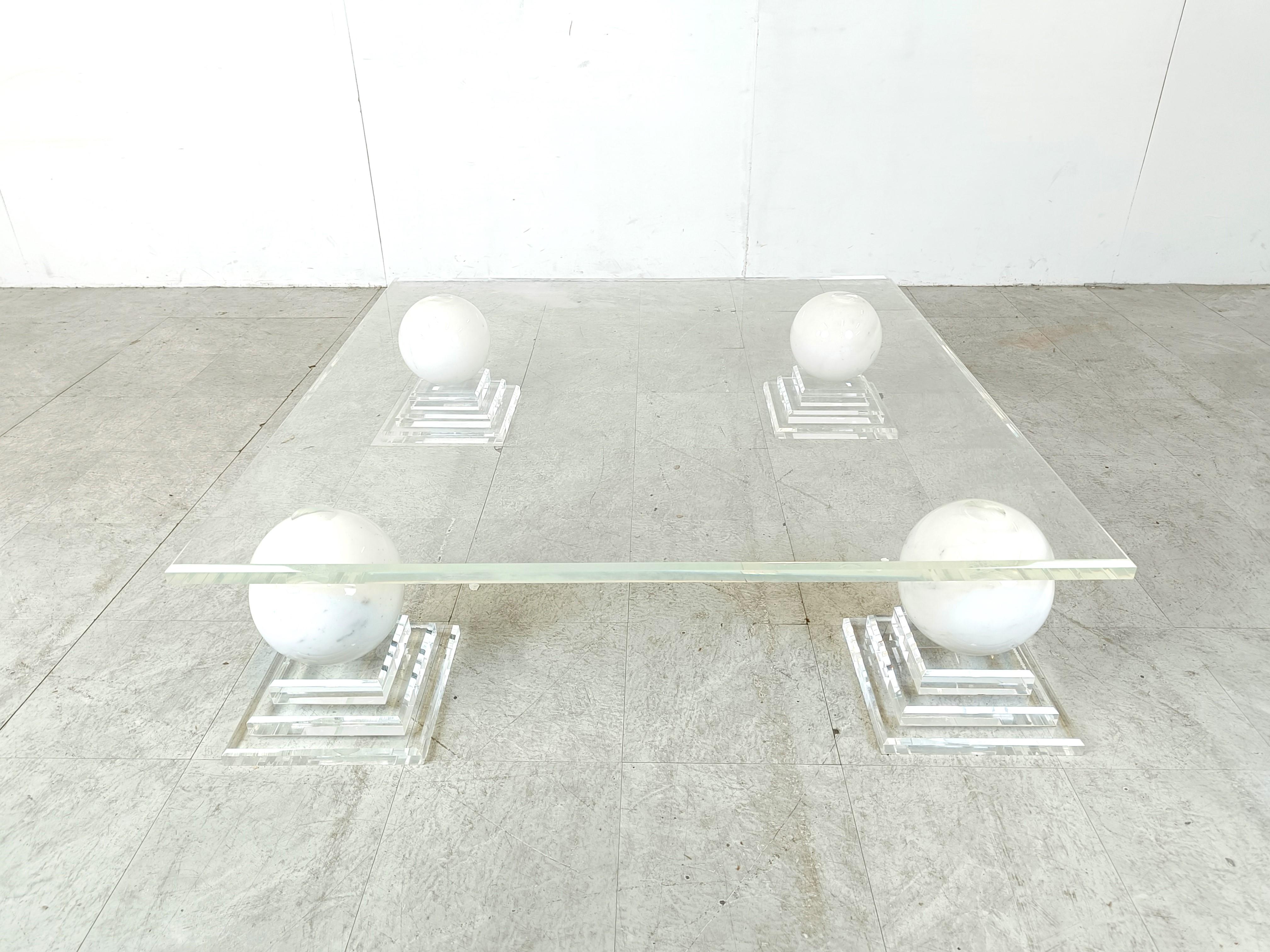 French Marble sphere coffee table by Roche Bobois, 1980s
