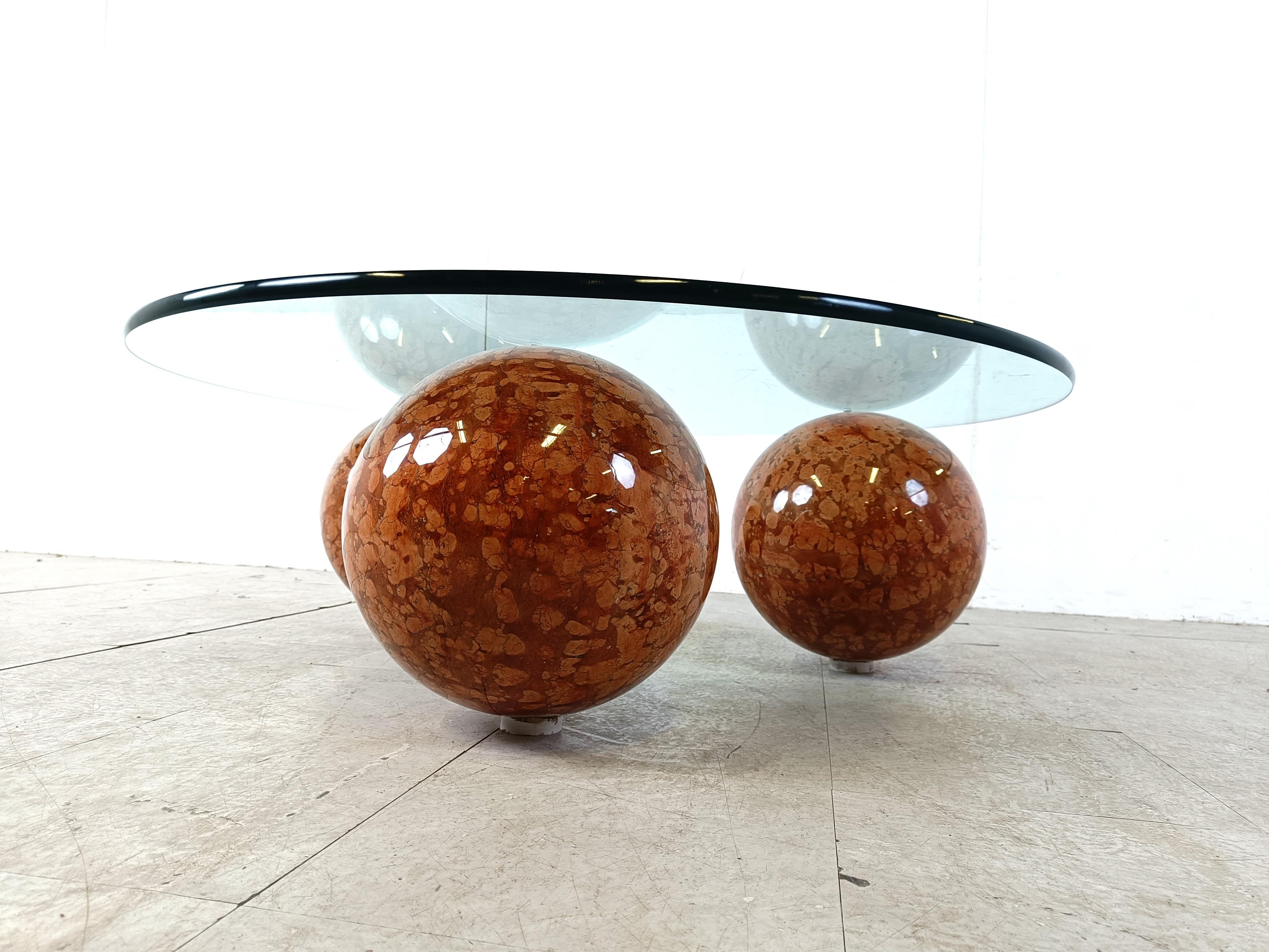 Glass Marble sphere coffee table, italy, 1980s For Sale
