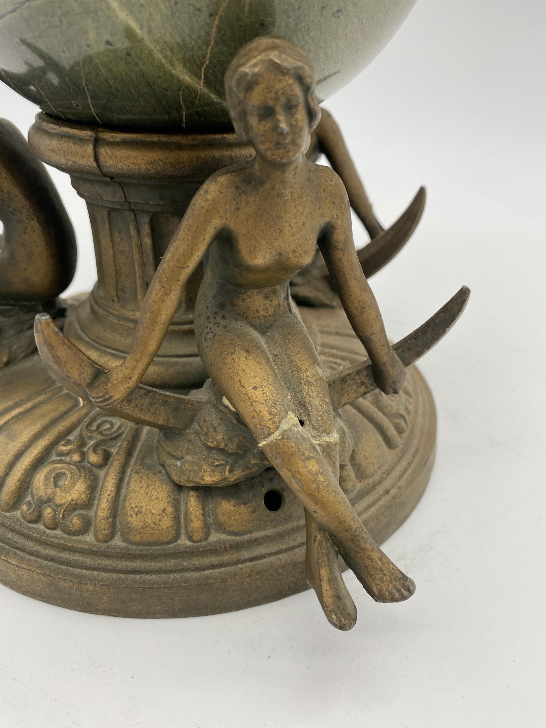 Marble Sphere on Nude Flapper Art Deco Spelter Base by Nuart In Good Condition In Van Nuys, CA