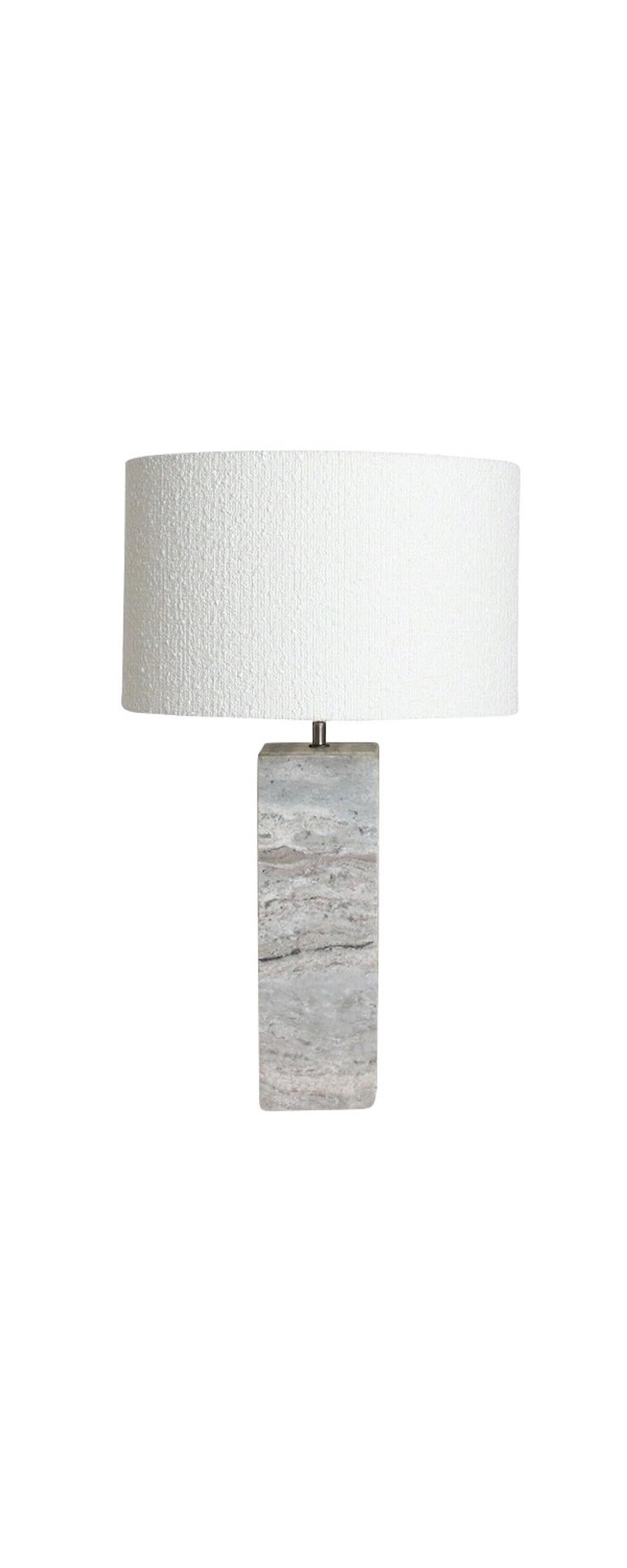 Contemporary Netherlands pair of square shaped marble lamps.
New linen shade 15.5