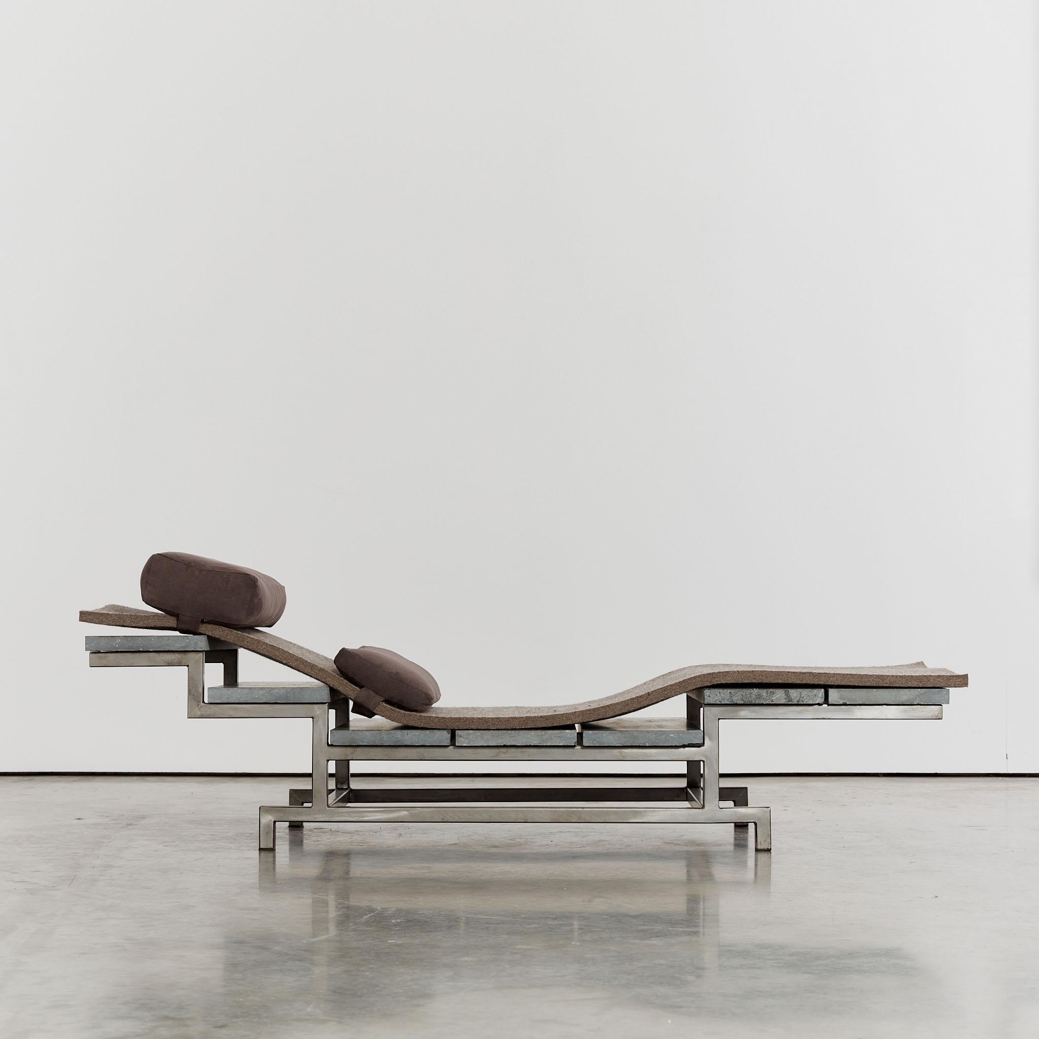 Marble stainless steel and felt daybed by Christoph Siebrasse For Sale 3