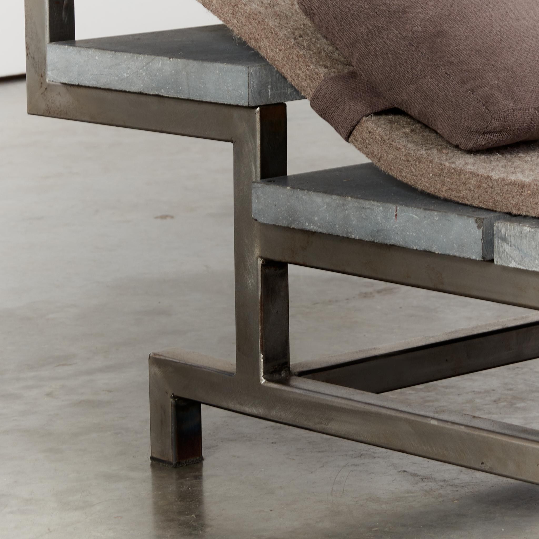 Limited edition German brutalist Marble steel felt daybed by Christoph Siebrasse For Sale 9