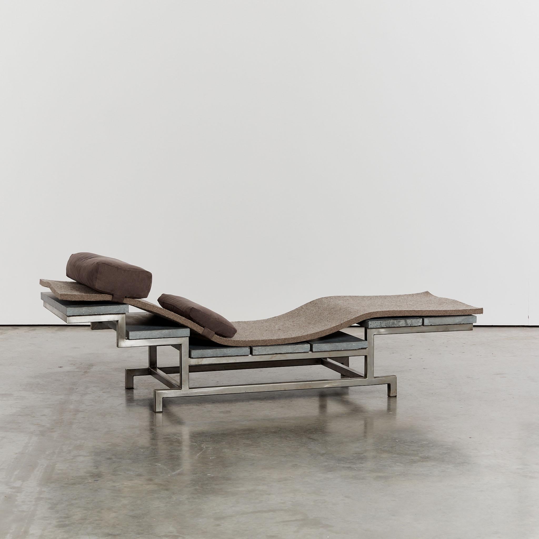 Marble stainless steel and felt daybed by Christoph Siebrasse For Sale 13