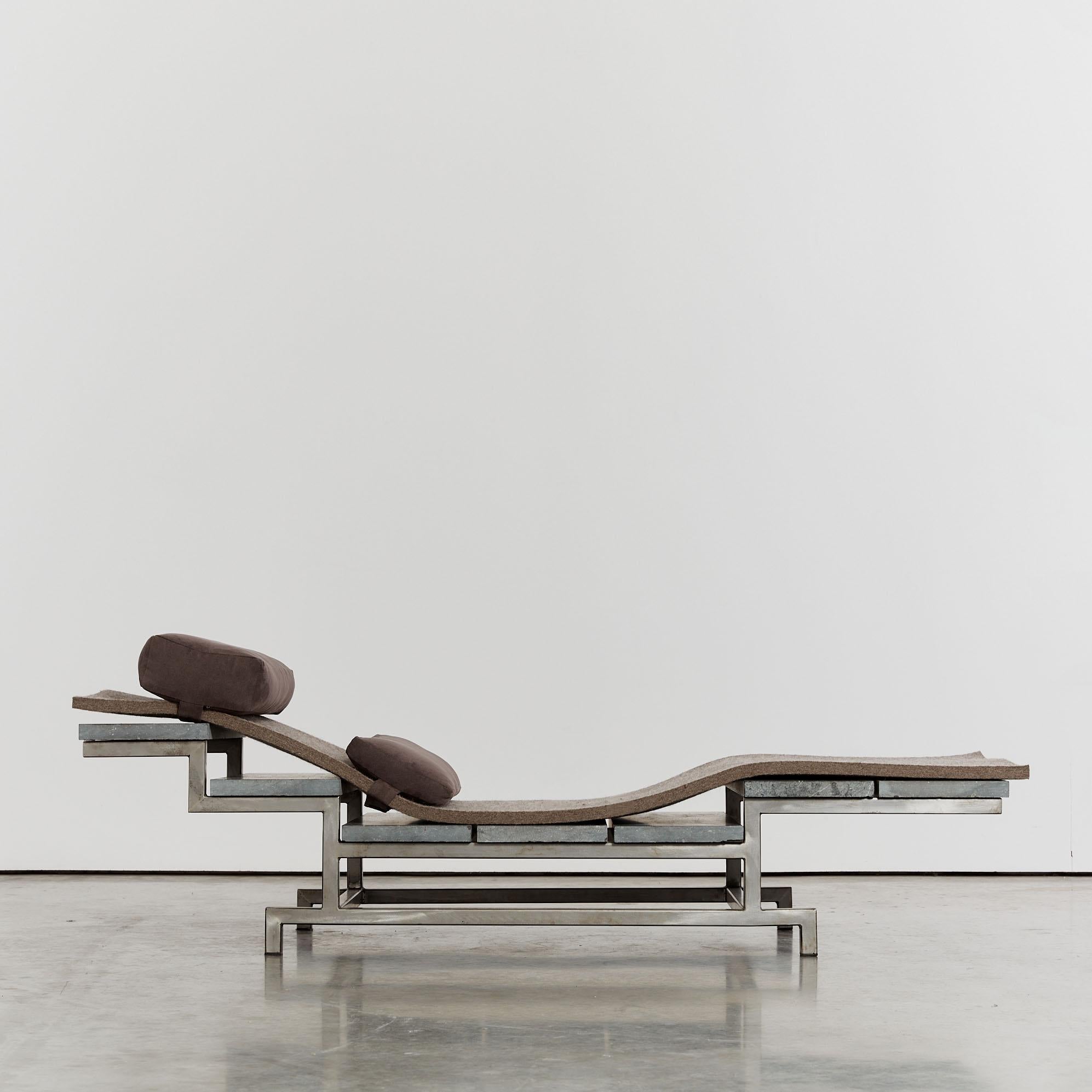 Marble stainless steel and felt daybed by Christoph Siebrasse For Sale 2