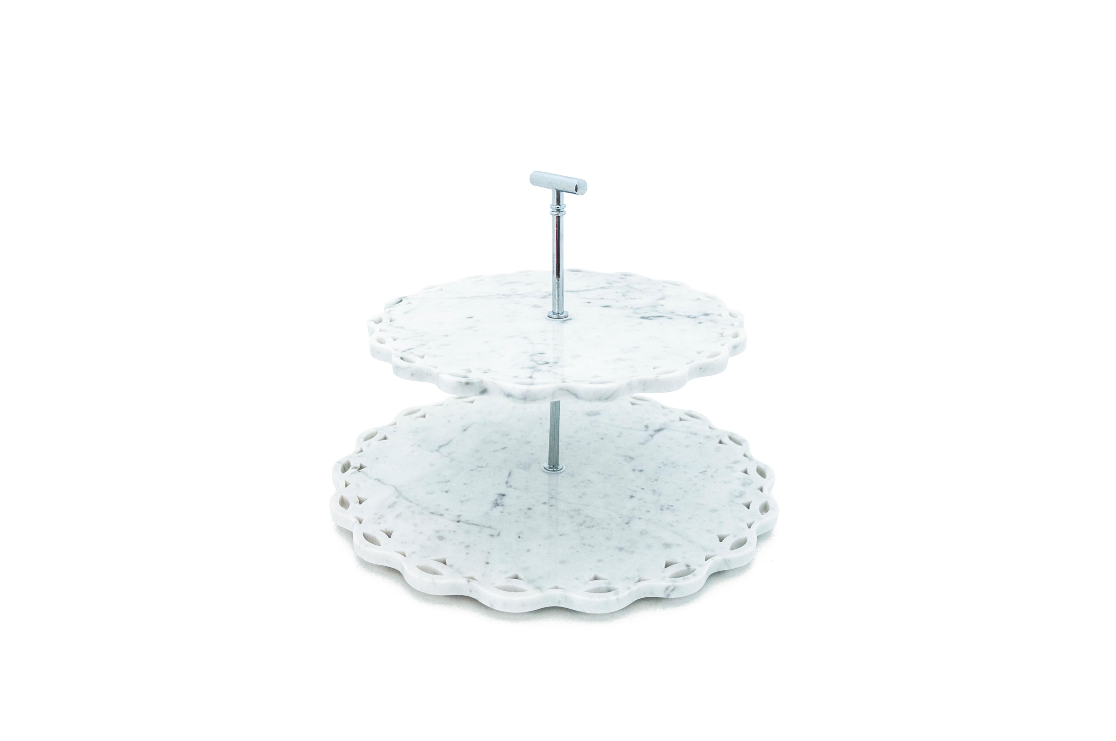 Hand-Crafted Marble Stand Cake with Lace Edge in White Carrara Marble