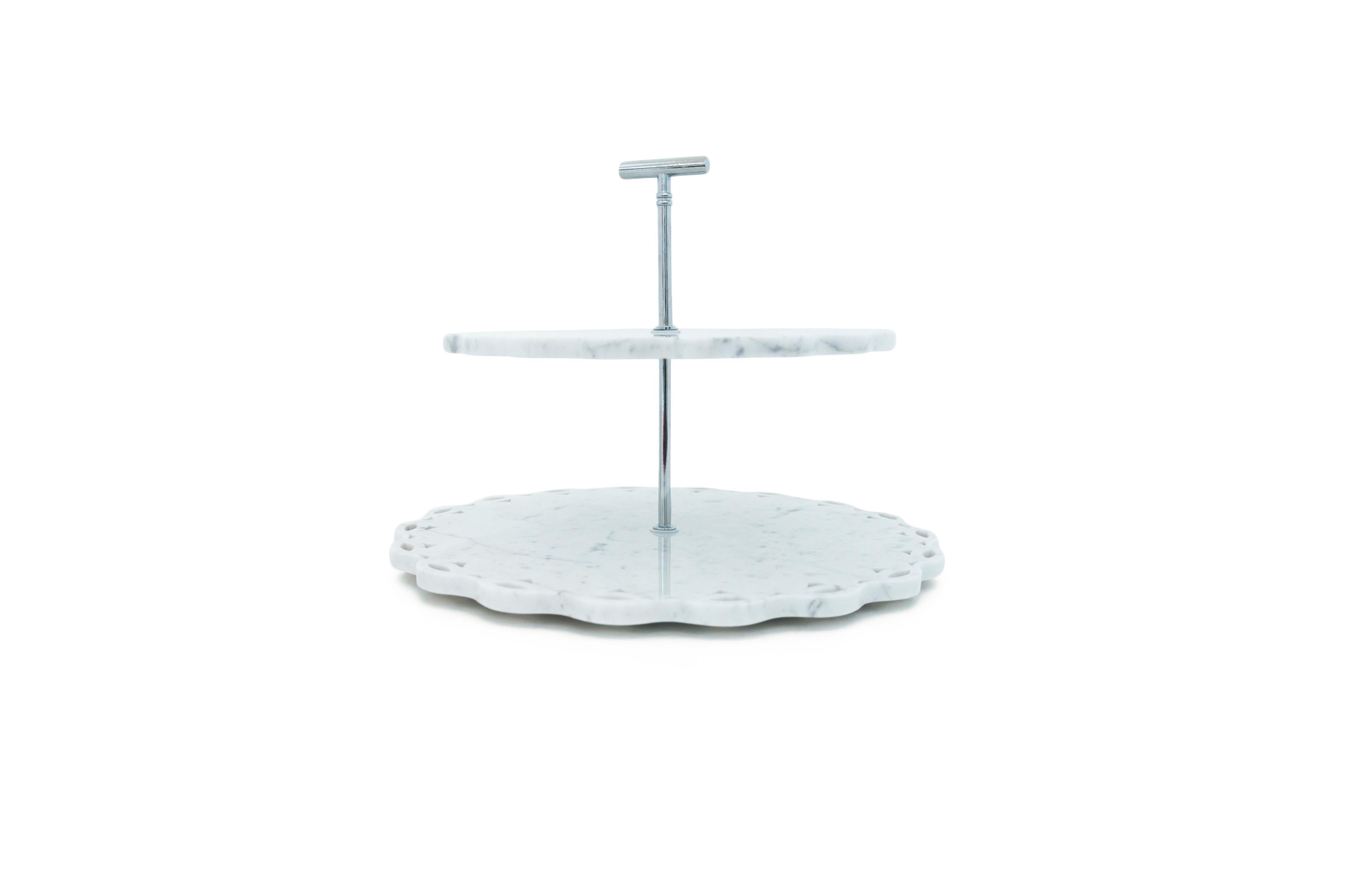 Contemporary Marble Stand Cake with Lace Edge in White Carrara Marble