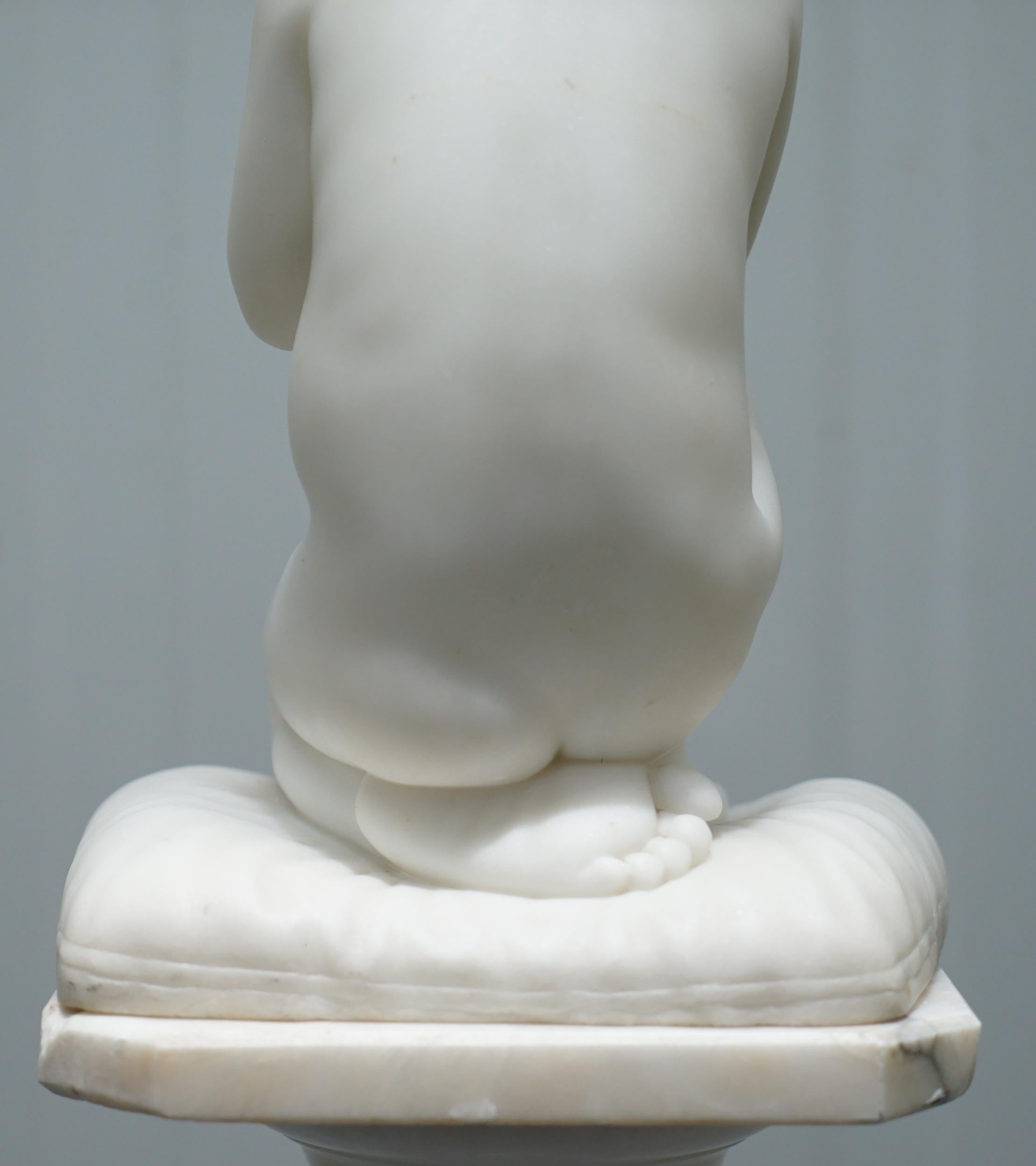 Alabaster Marble Statue After Luigi Pampaloni, Praying Kneeling Little Samuel