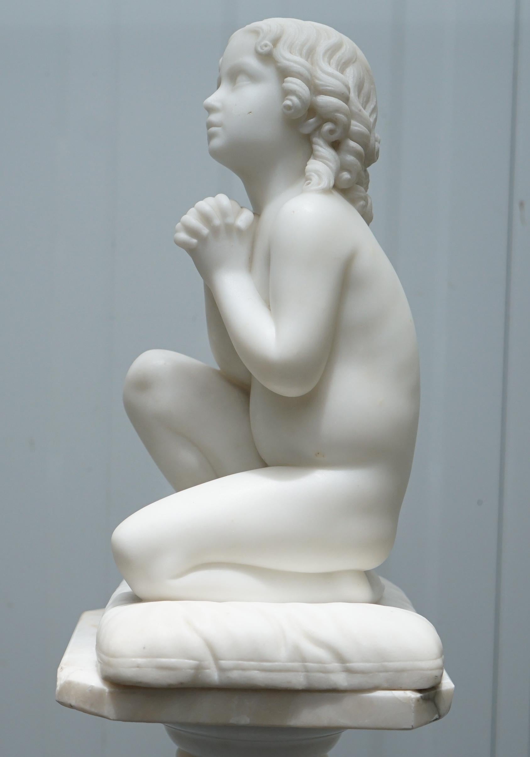 Marble Statue After Luigi Pampaloni, Praying Kneeling Little Samuel 1