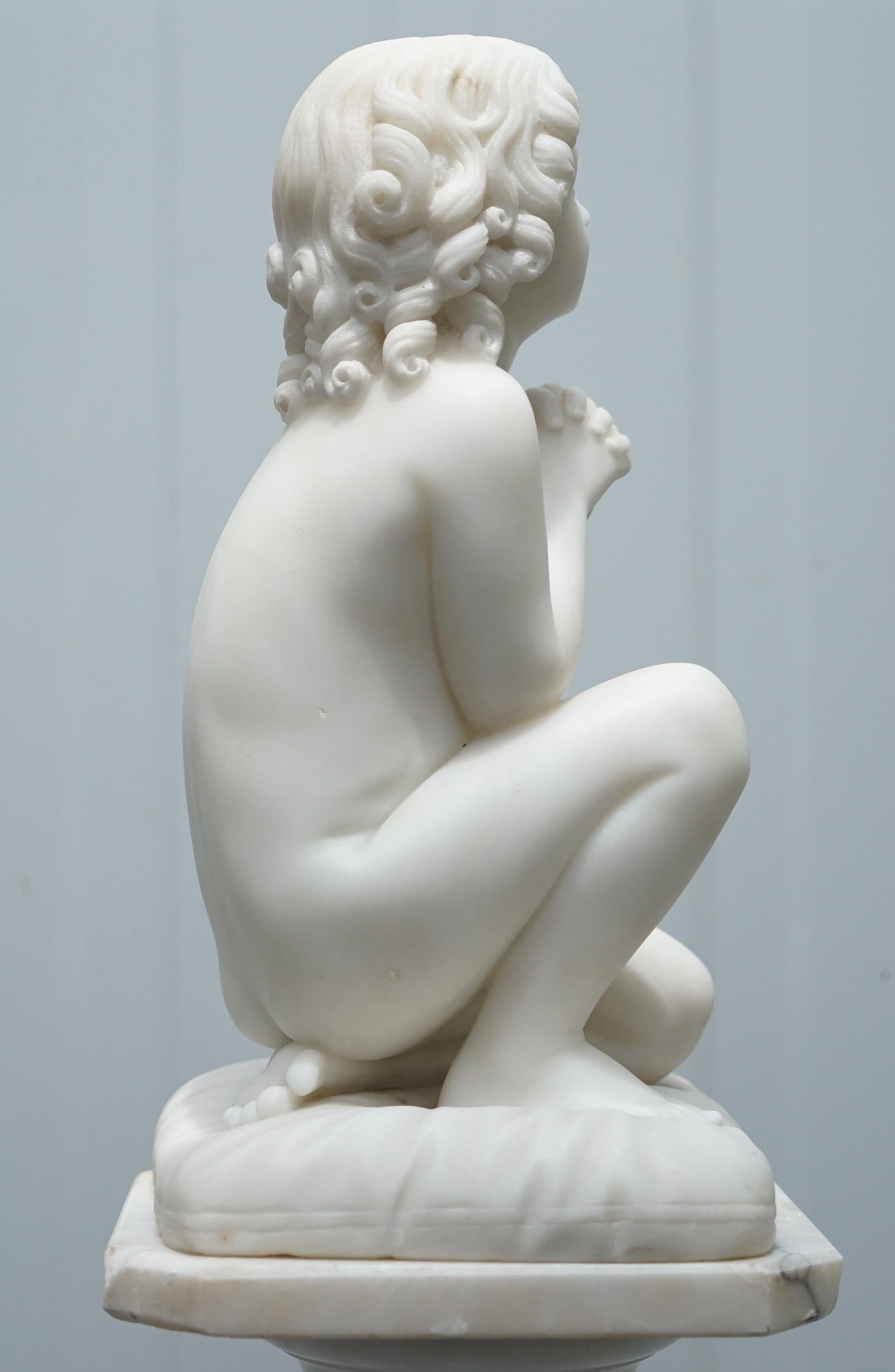 Victorian Marble Statue After Luigi Pampaloni, Praying Kneeling Little Samuel