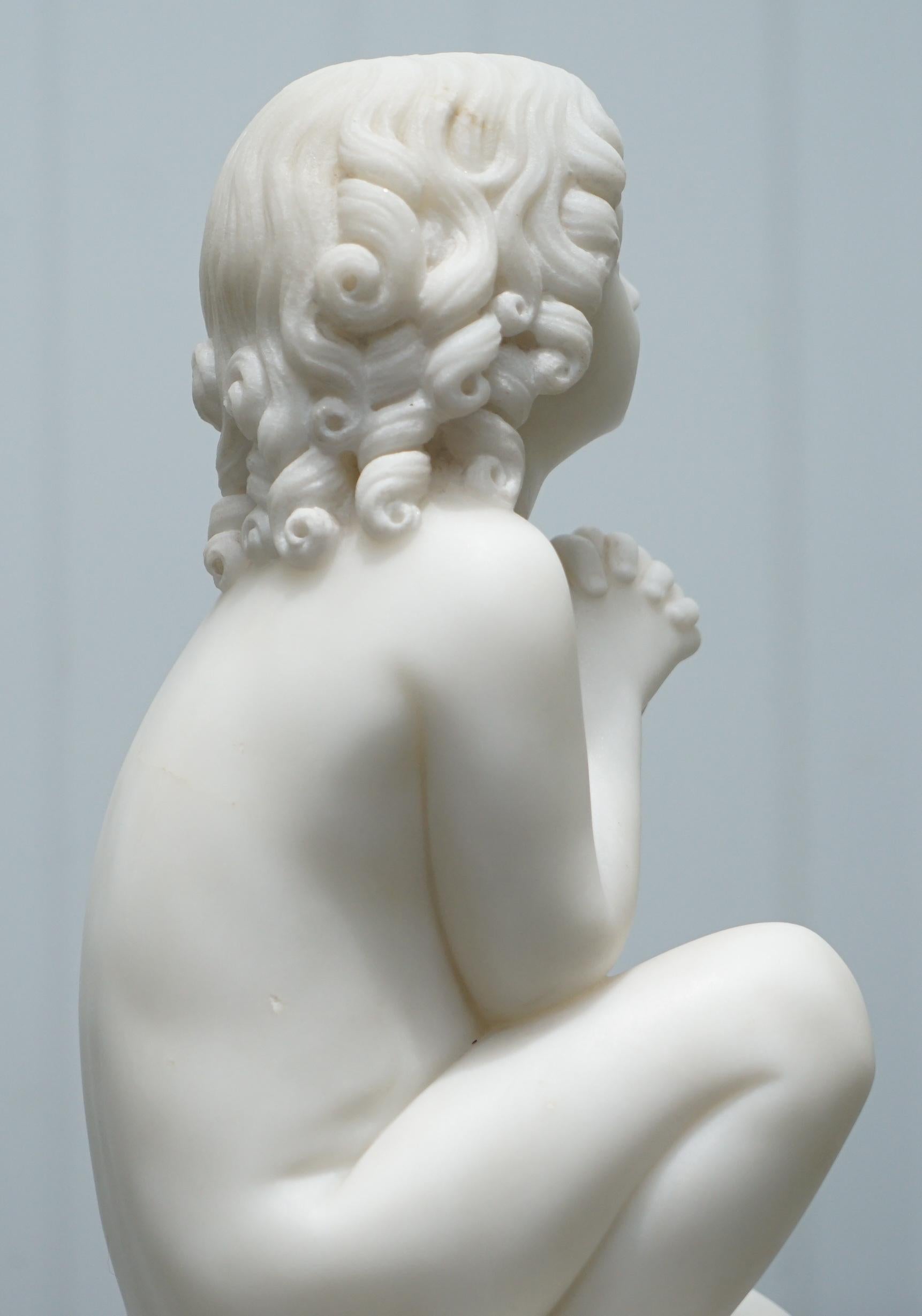 Italian Marble Statue After Luigi Pampaloni, Praying Kneeling Little Samuel