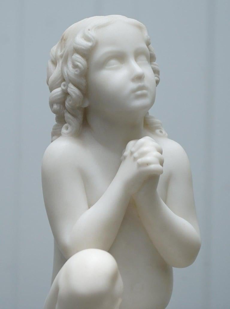 Victorian Marble Statue After Luigi Pampaloni, Praying Kneeling Little Samuel For Sale