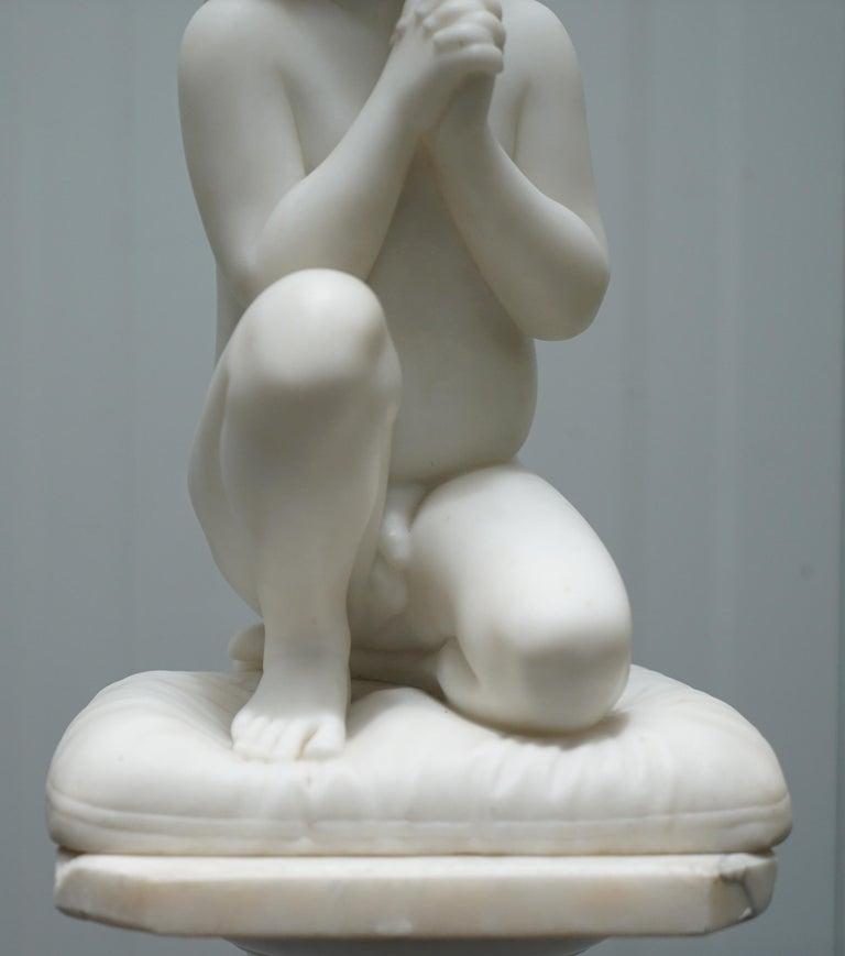 Italian Marble Statue After Luigi Pampaloni, Praying Kneeling Little Samuel For Sale