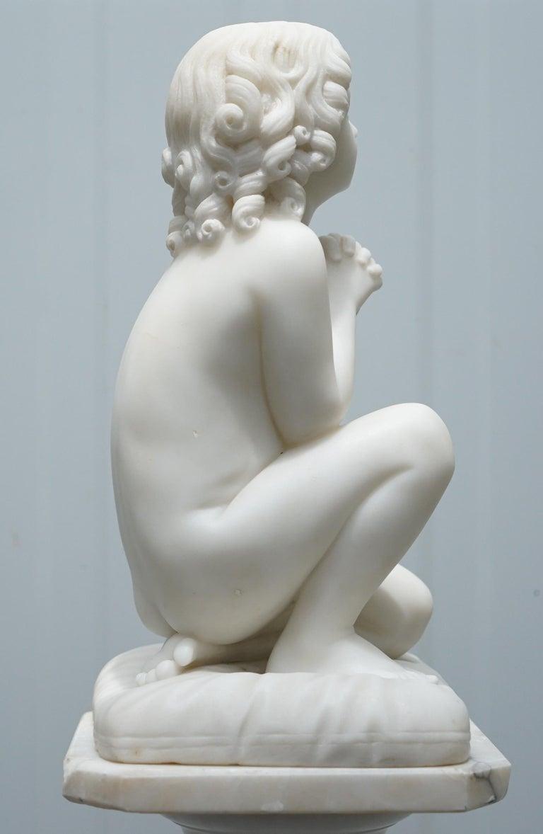 Hand-Crafted Marble Statue After Luigi Pampaloni, Praying Kneeling Little Samuel For Sale