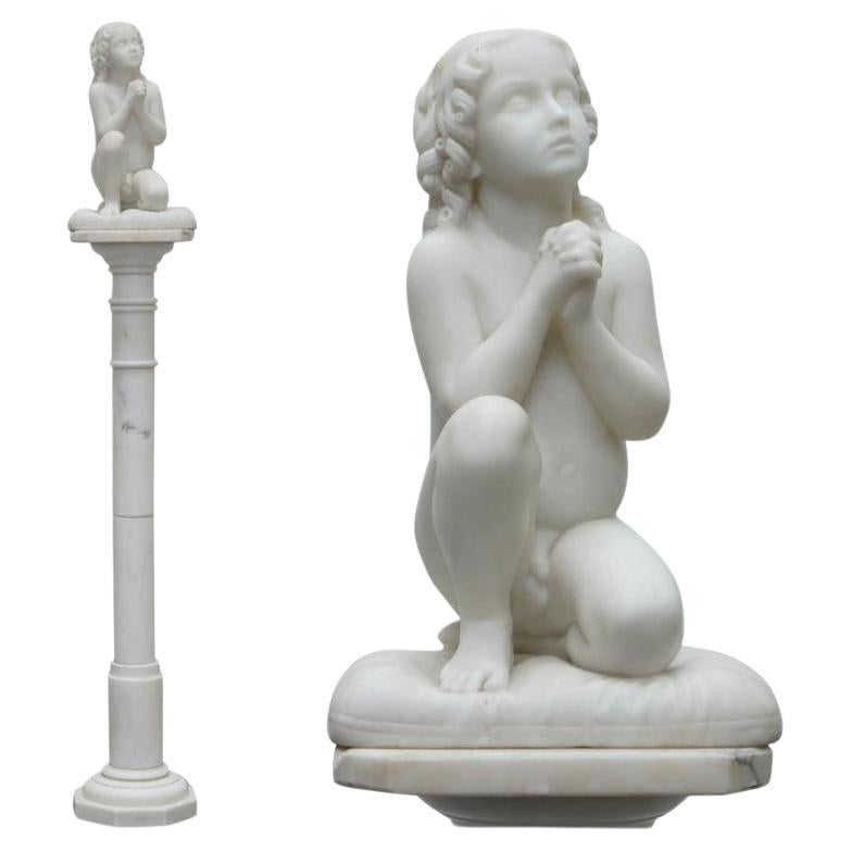 Marble Statue After Luigi Pampaloni, Praying Kneeling Little Samuel For Sale