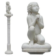 Antique Marble Statue After Luigi Pampaloni, Praying Kneeling Little Samuel