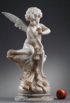 Marble Statue "Angel with Butterfly or Cupid" XIXth Century