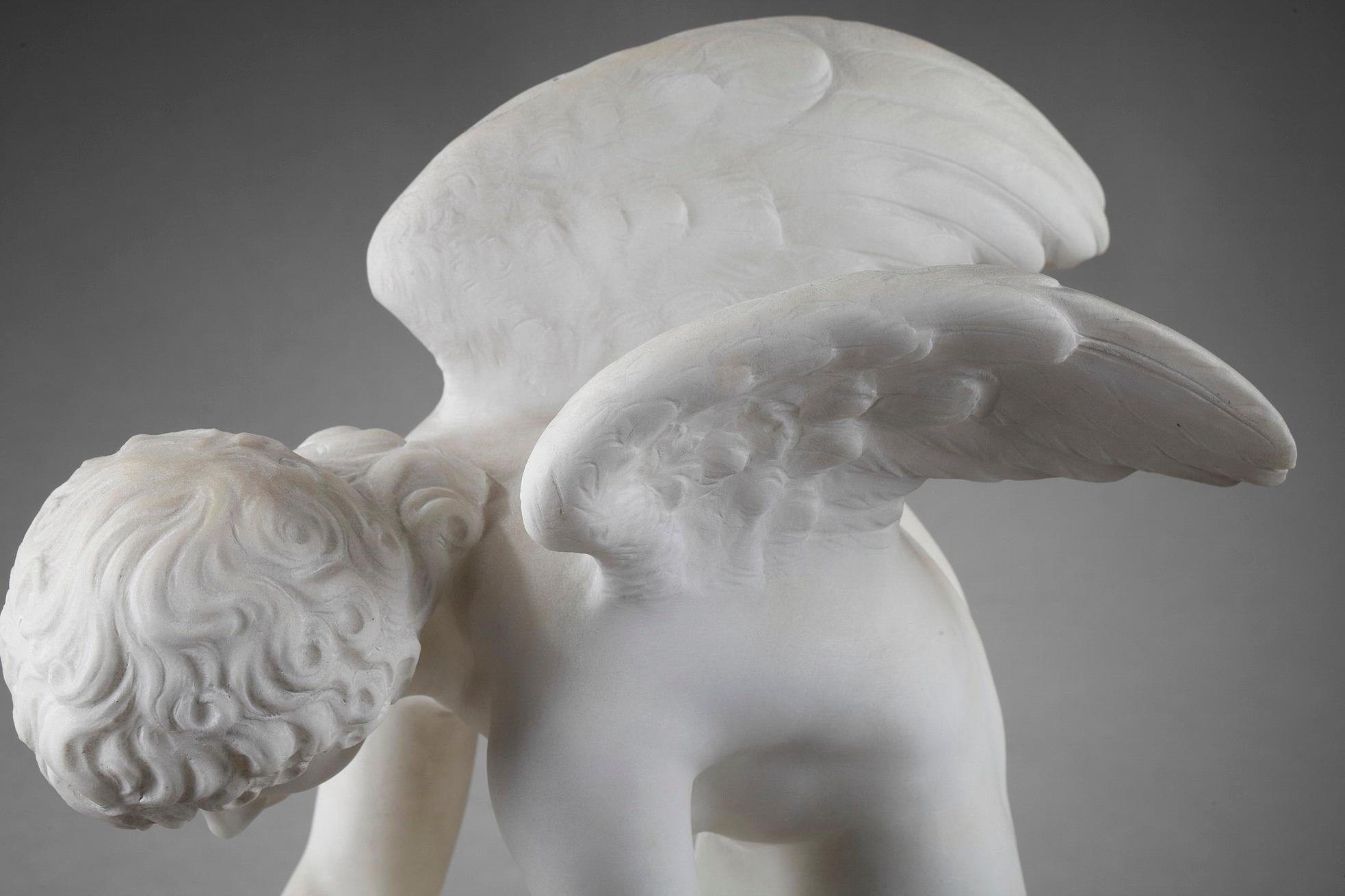Neoclassical Marble Statue Cupid Playing with a Butterfly
