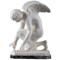 Marble Statue Cupid Playing with a Butterfly