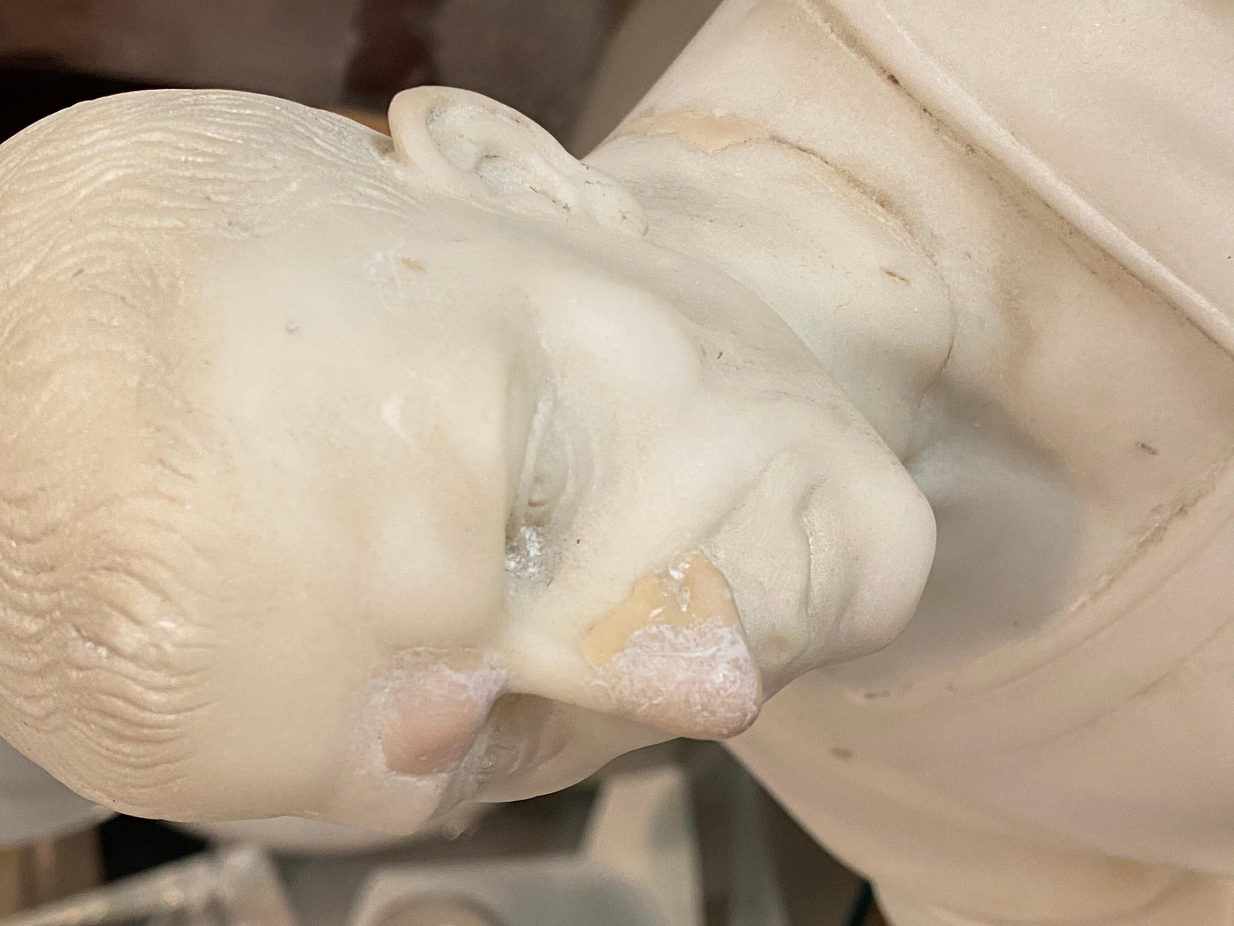 Marble Statue of a Robed Roman Figure In Distressed Condition In Palm Desert, CA