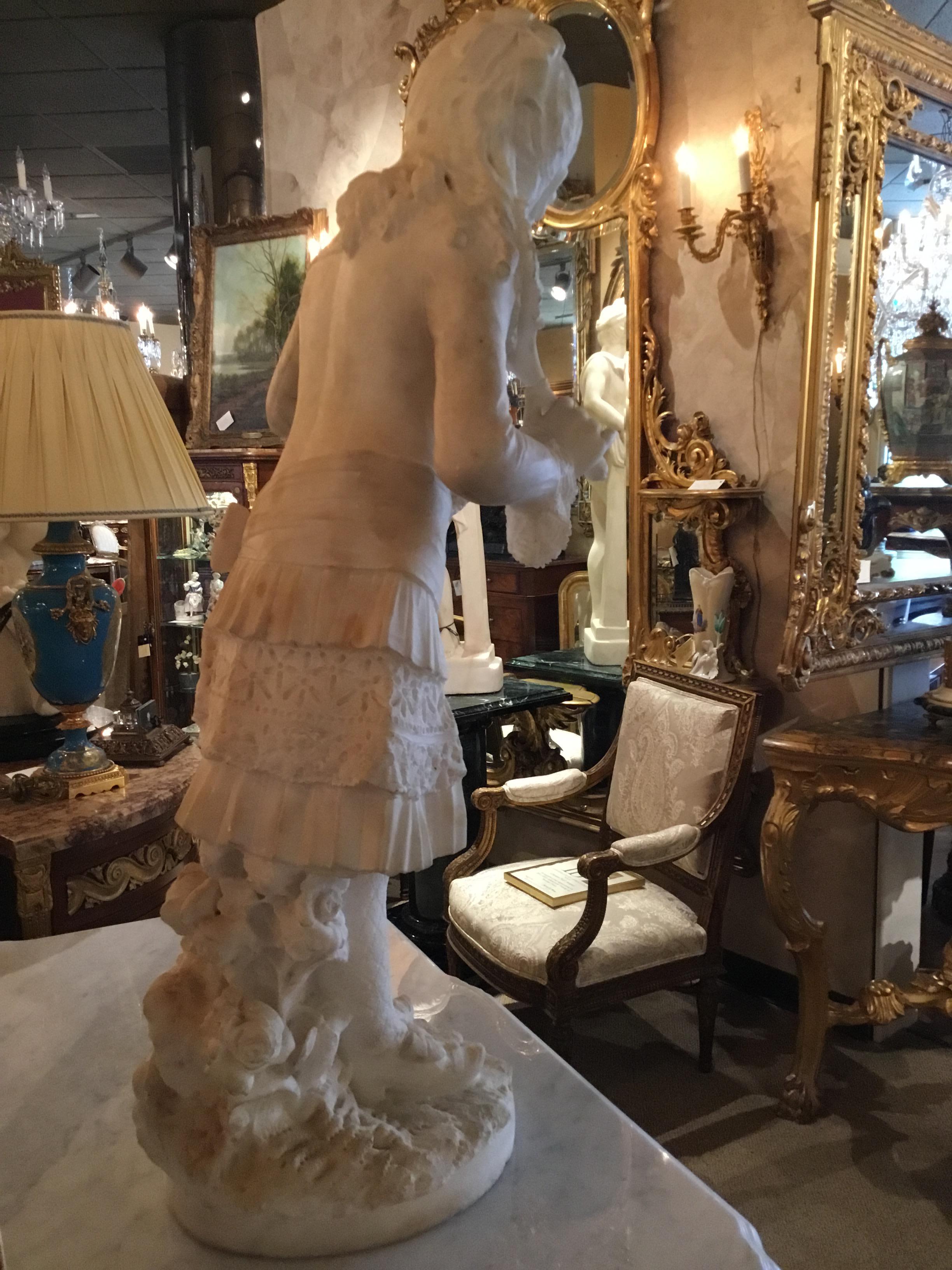 Marble Statue of a Young Girl, circa 1870, Italian In Good Condition In Houston, TX