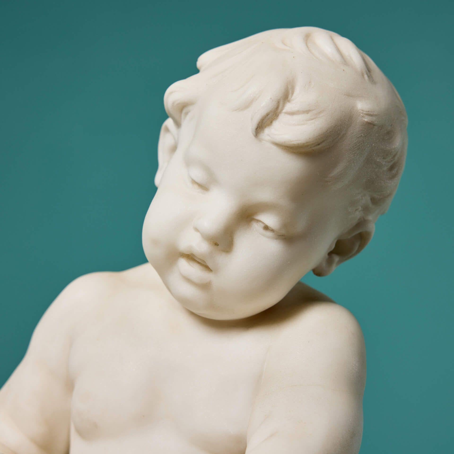 French Marble Statue of an Infant by Auguste Moreau For Sale