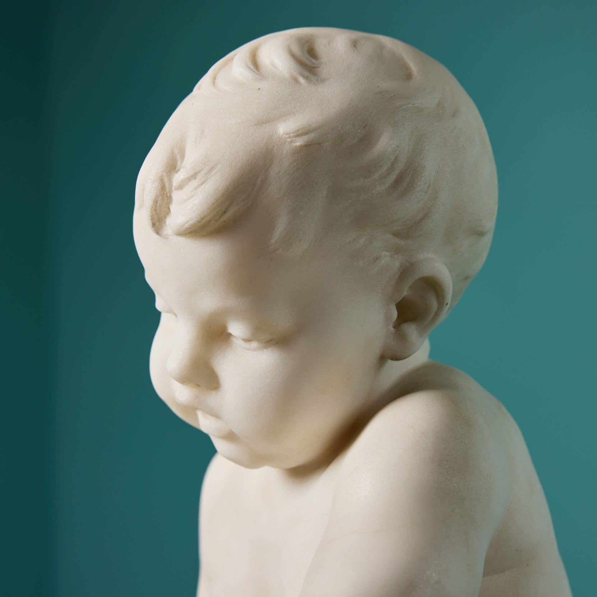 Marble Statue of an Infant by Auguste Moreau In Good Condition For Sale In Wormelow, Herefordshire
