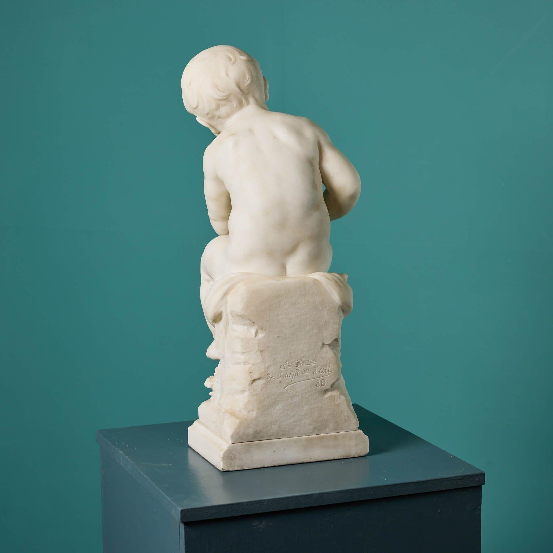 Marble Statue of an Infant by Auguste Moreau For Sale 2