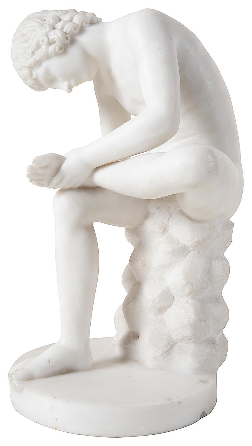A good quality 19th century Carrara marble statue depicting the boy with a thorn'


Boy with Thorn, also called Fedele (Fedelino) or Spinario, is a Greco-Roman Hellenistic bronze sculpture of a boy withdrawing a thorn from the sole of his foot,