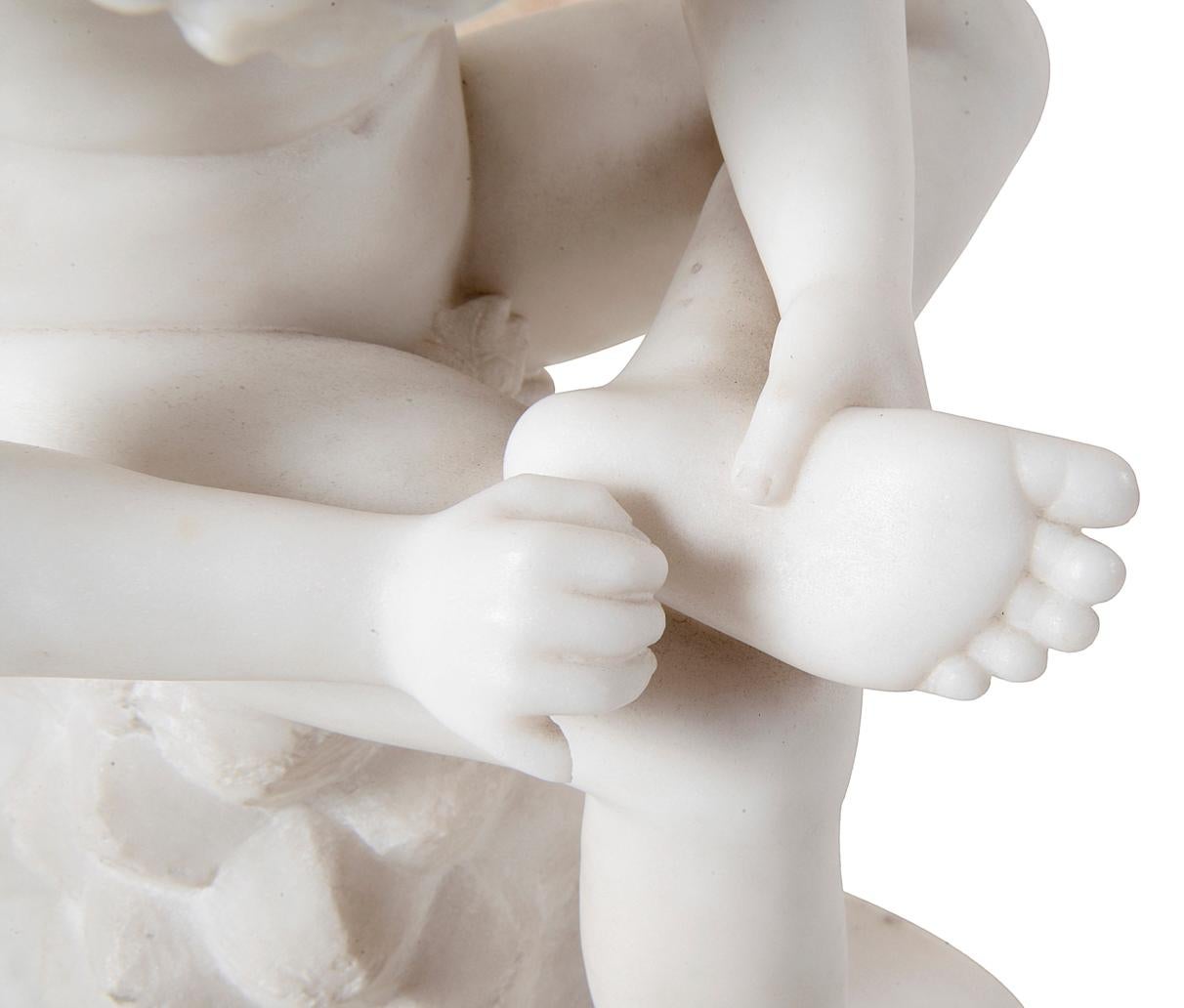 Hand-Carved Marble Statue of 'Boy with Thorn', 19th Century