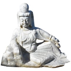 Vintage Large Marble Statue of Kwan Yin Avalokiteshara