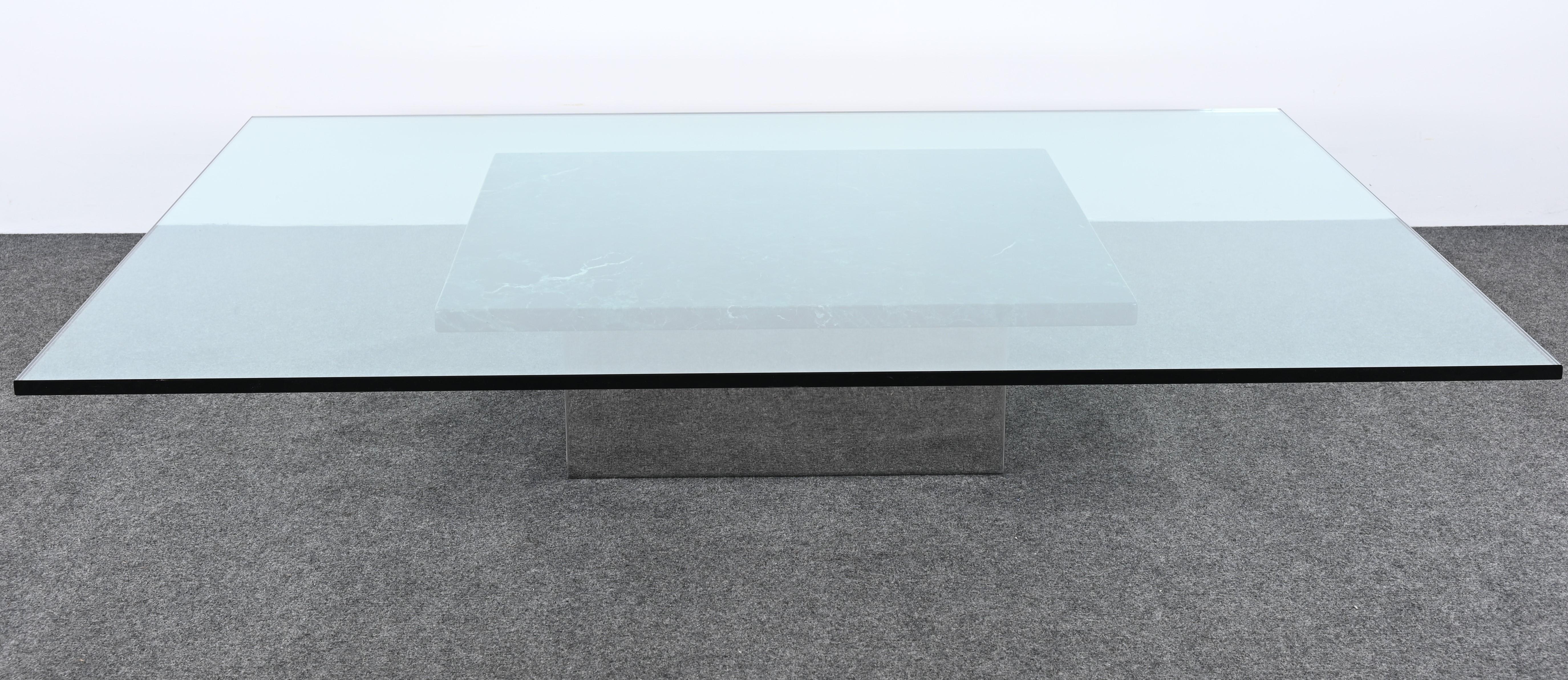 Marble, Steel, and Glass Cocktail Table in the Manner of Brueton, 1980s 2