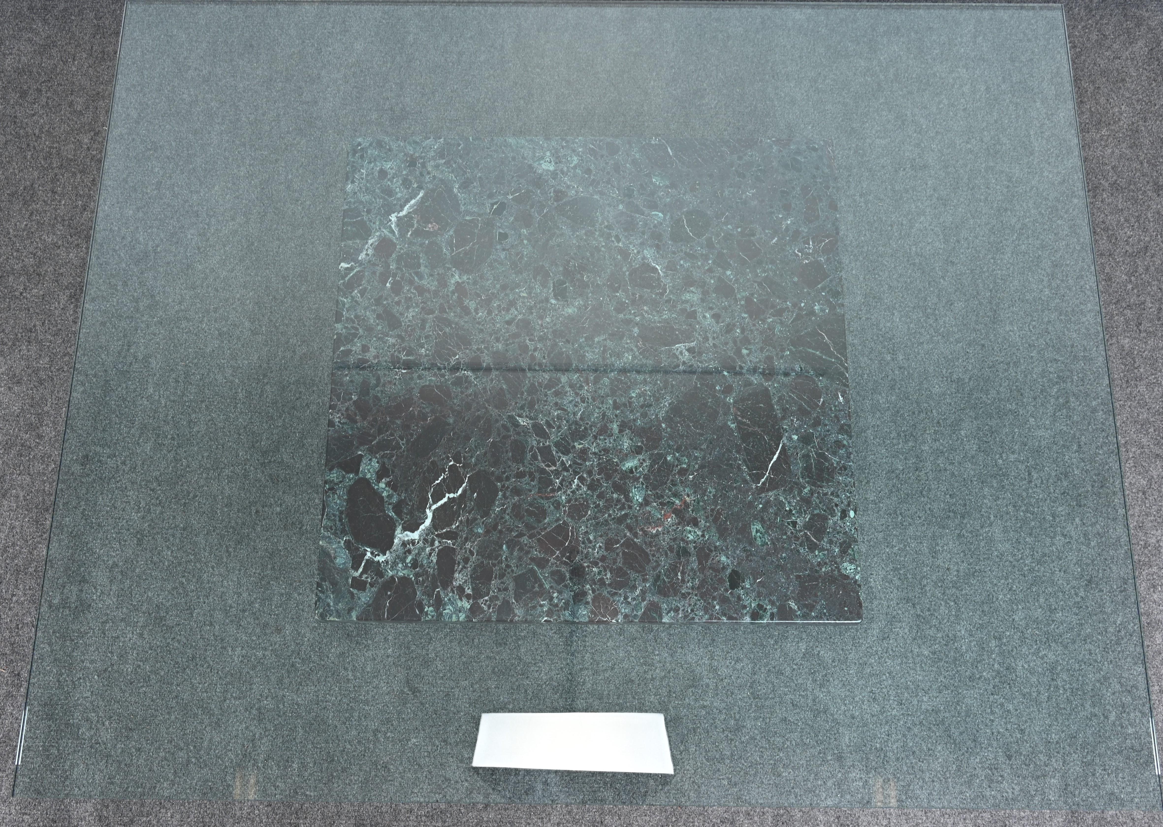 Marble, Steel, and Glass Cocktail Table in the Manner of Brueton, 1980s 3