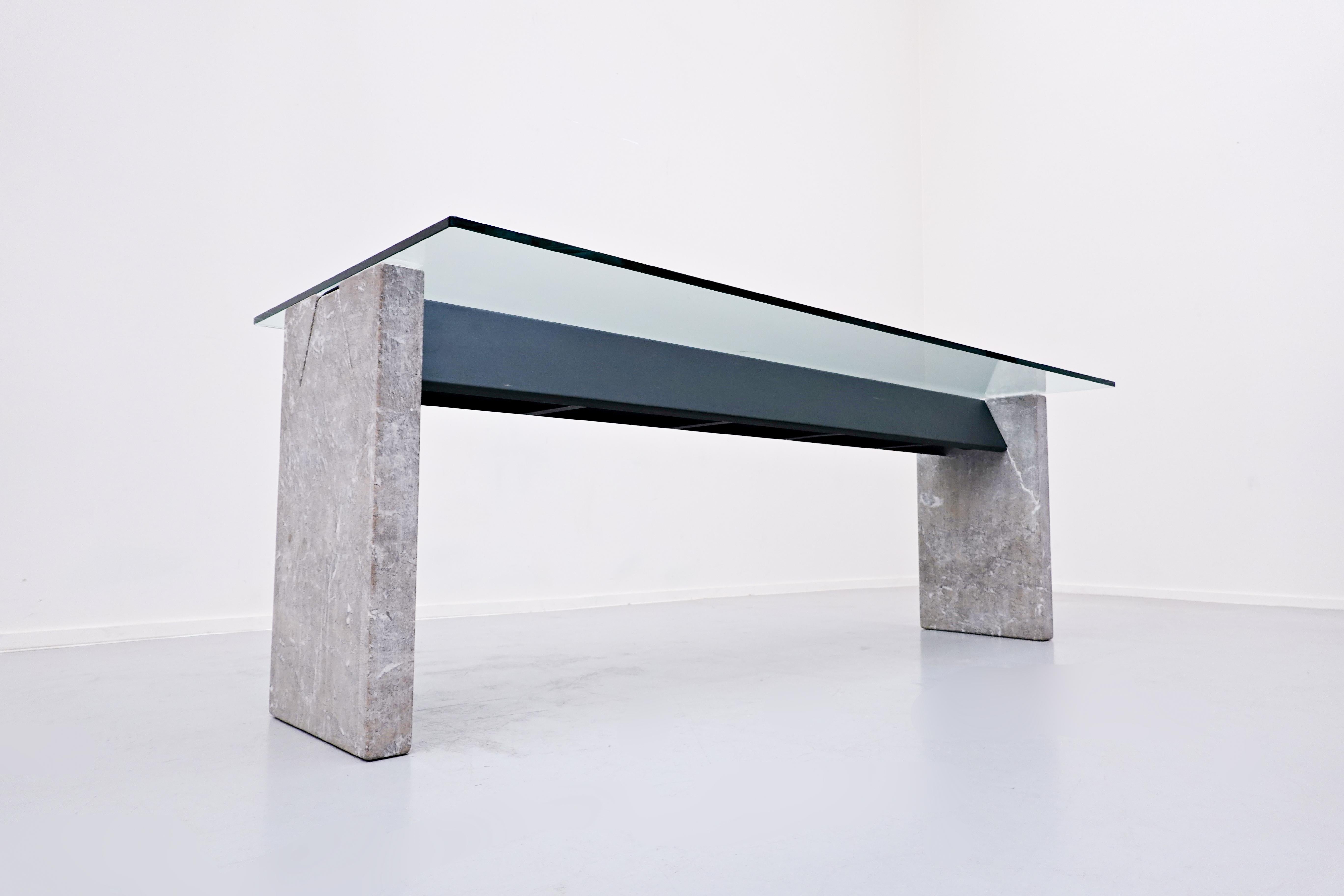 Marble steel and glass top dining table by Lazzotti for Up&Up.