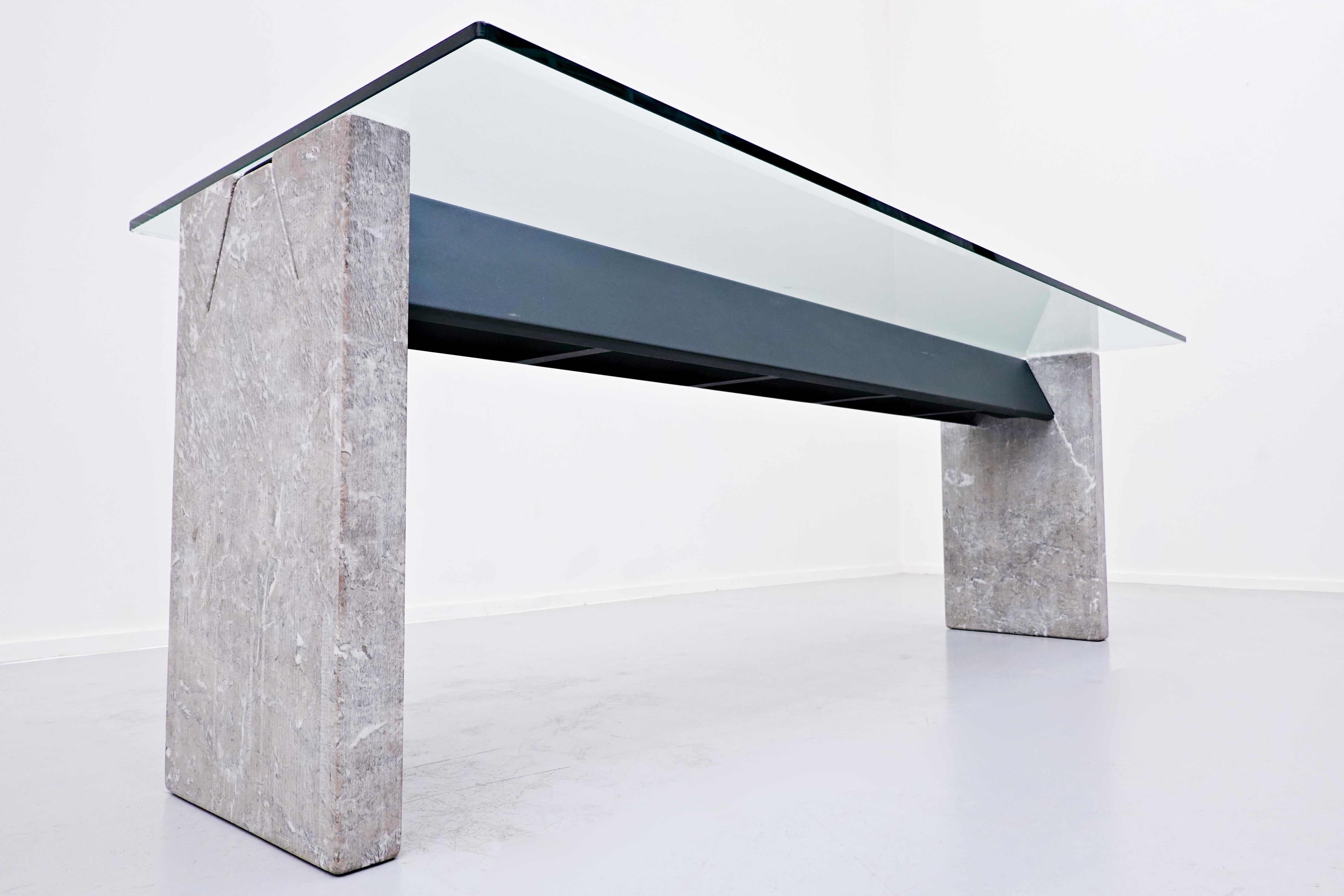 Mid-Century Modern Marble, Steel and Glass Top Dining Table by Lazzotti for Up&Up