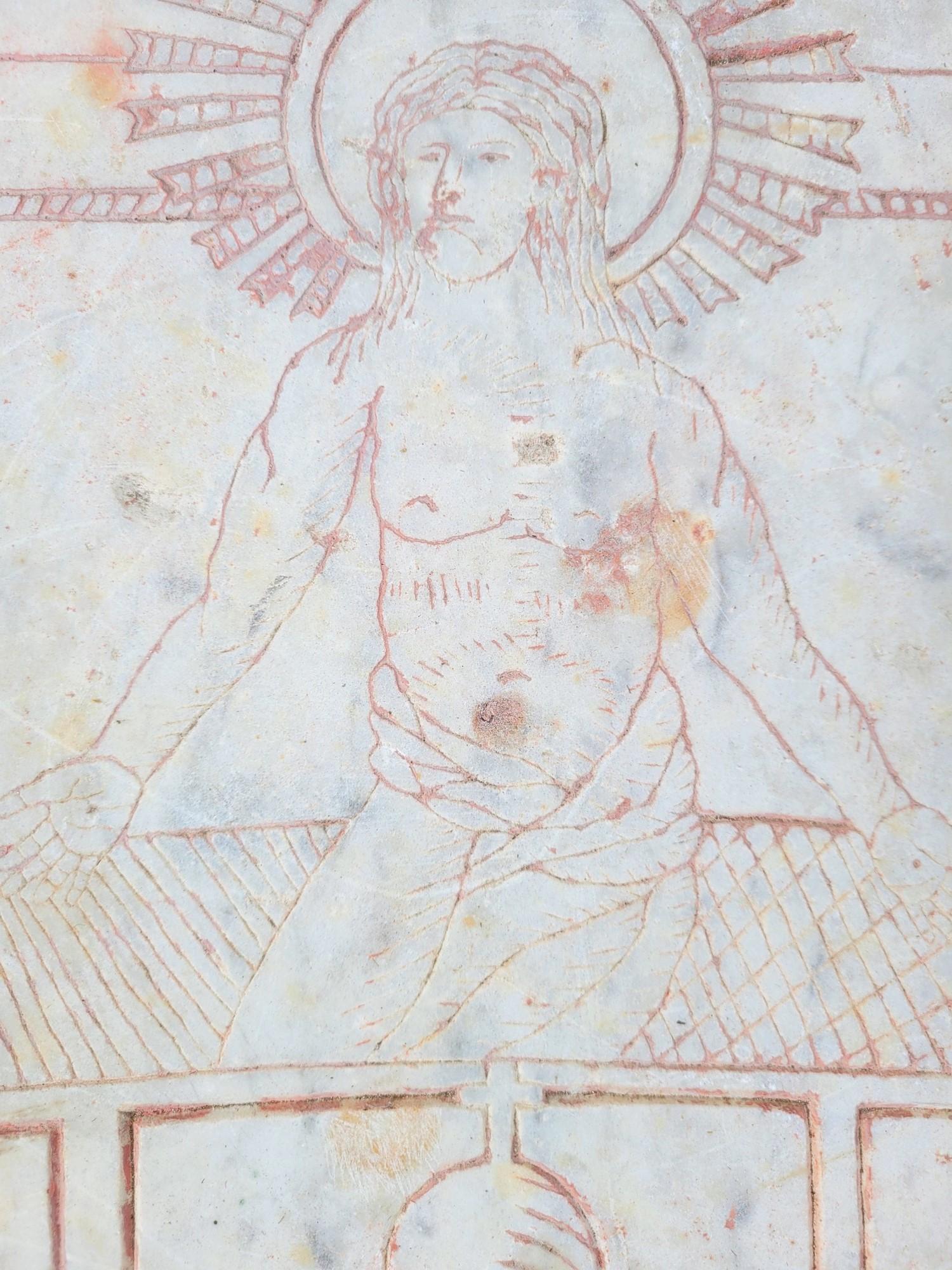 Gravé Steele en marbre, Christ de la résurrection, 16e/17e siècle en vente