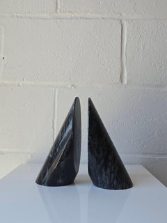 Marble Stone Modernist Cylindrical Bookends Pair