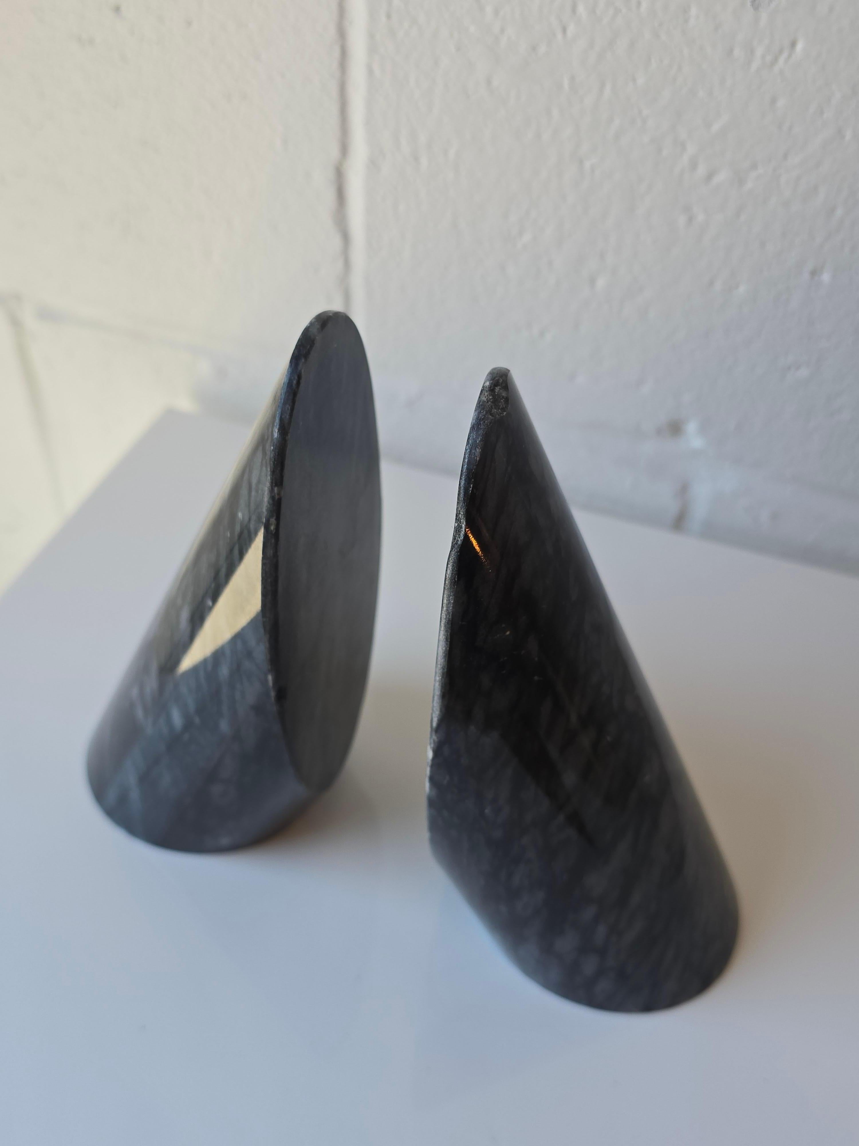 Post-Modern Marble Stone Modernist Cylindrical Bookends Pair For Sale
