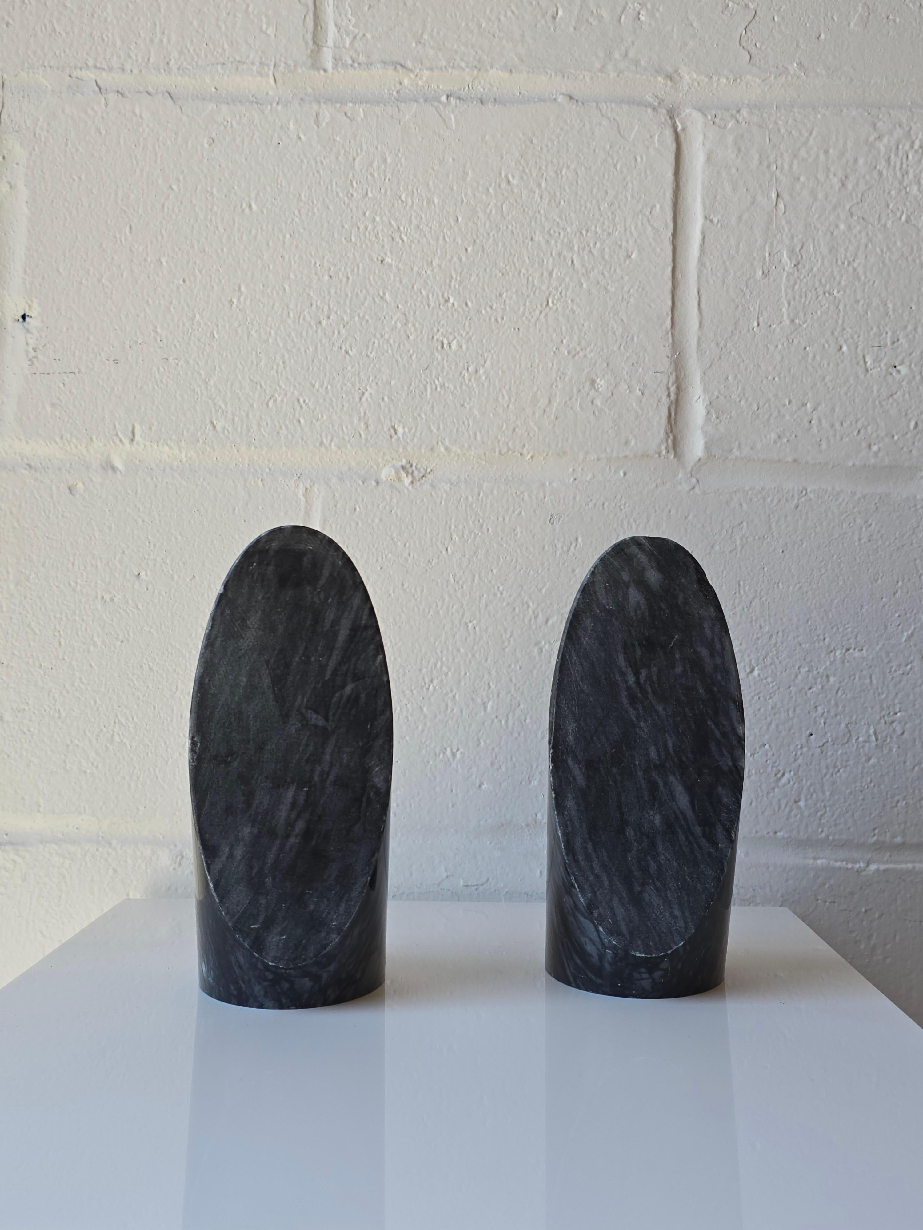 Carved Marble Stone Modernist Cylindrical Bookends Pair For Sale